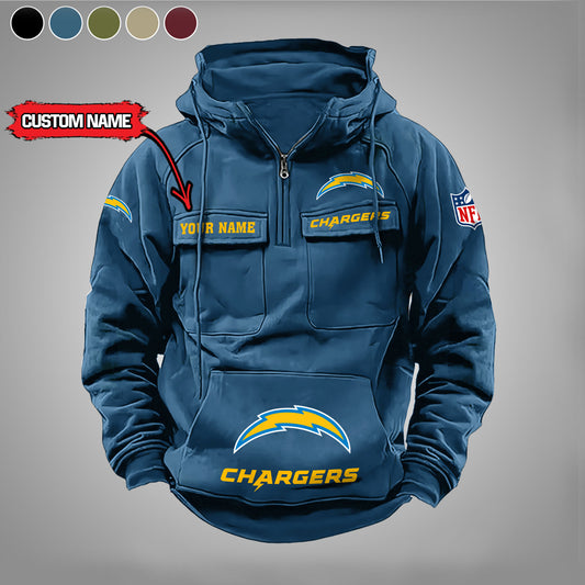 Los Angeles Chargers New Personalized Multi-Pockets Zip Hoodie AZBTMZHD000003
