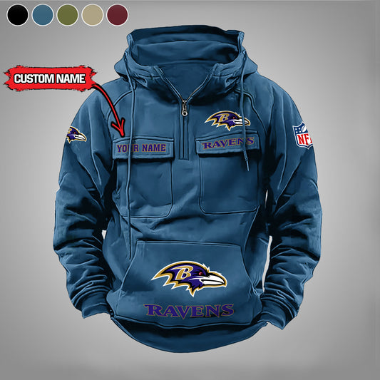 Baltimore Ravens  New Personalized Multi-Pockets Zip Hoodie AZBTMZHD000026