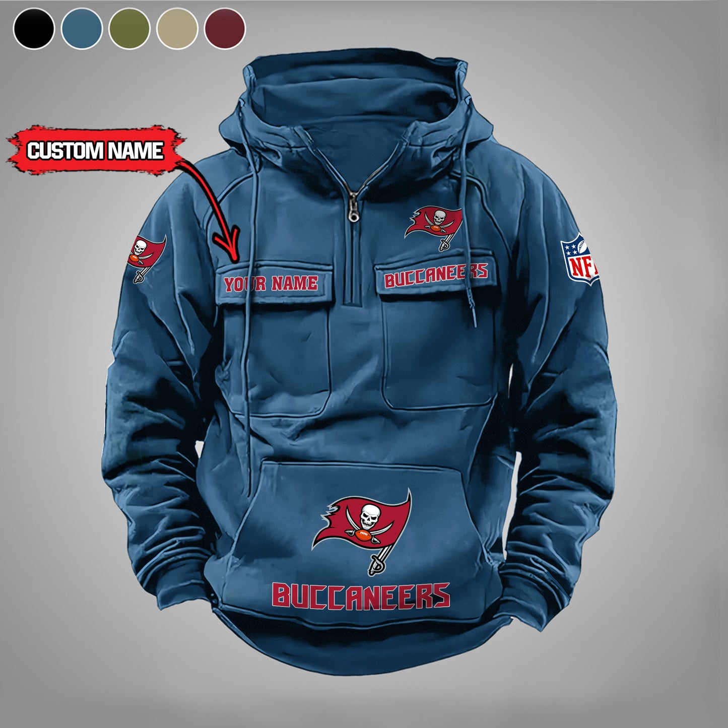 Tampa Bay Buccaneers New Personalized Multi-Pockets Zip Hoodie AZBTMZHD000006
