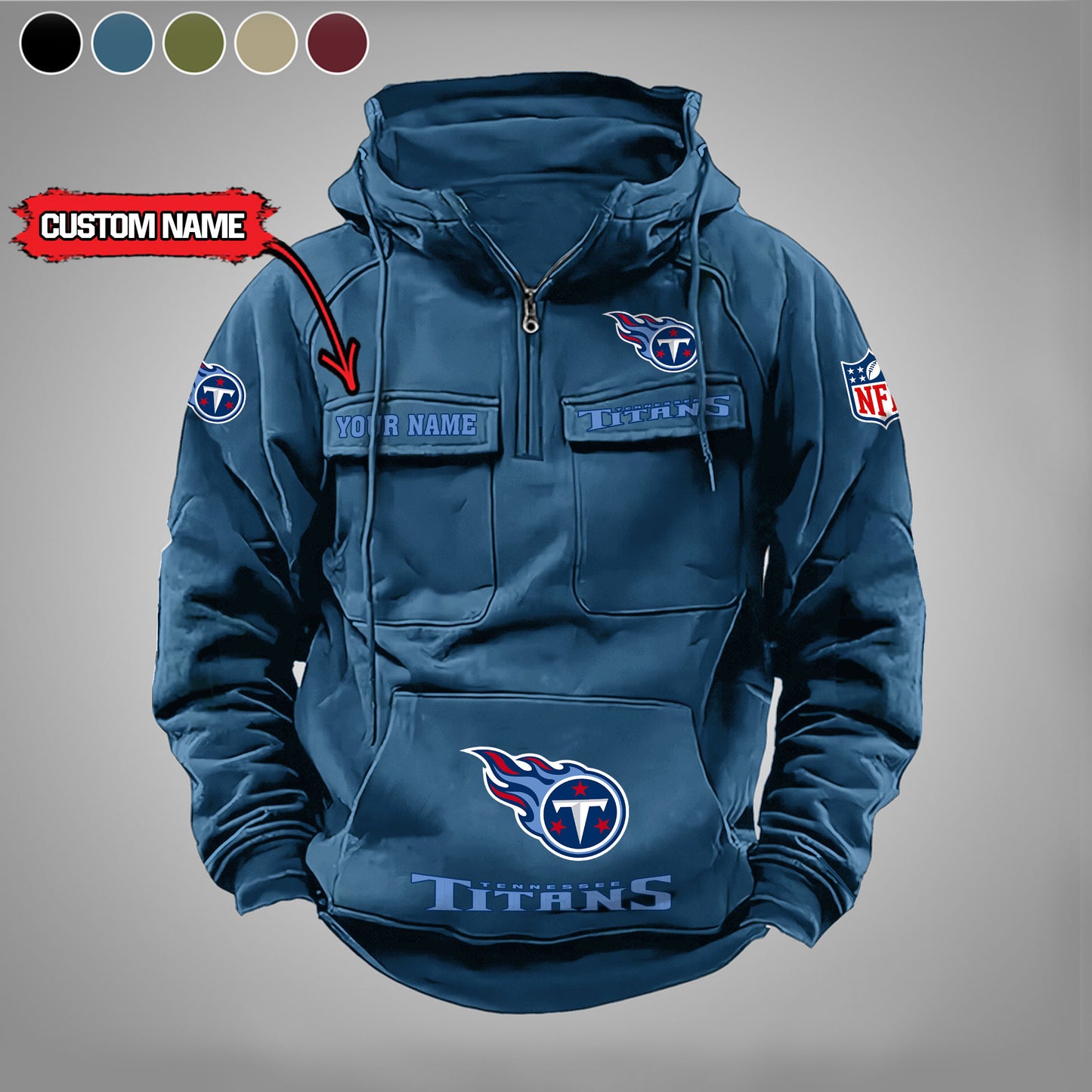Tennessee Titans  New Personalized Multi-Pockets Zip Hoodie AZBTMZHD000007
