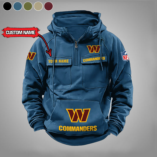 Washington Commanders  New Personalized Multi-Pockets Zip Hoodie AZBTMZHD000008