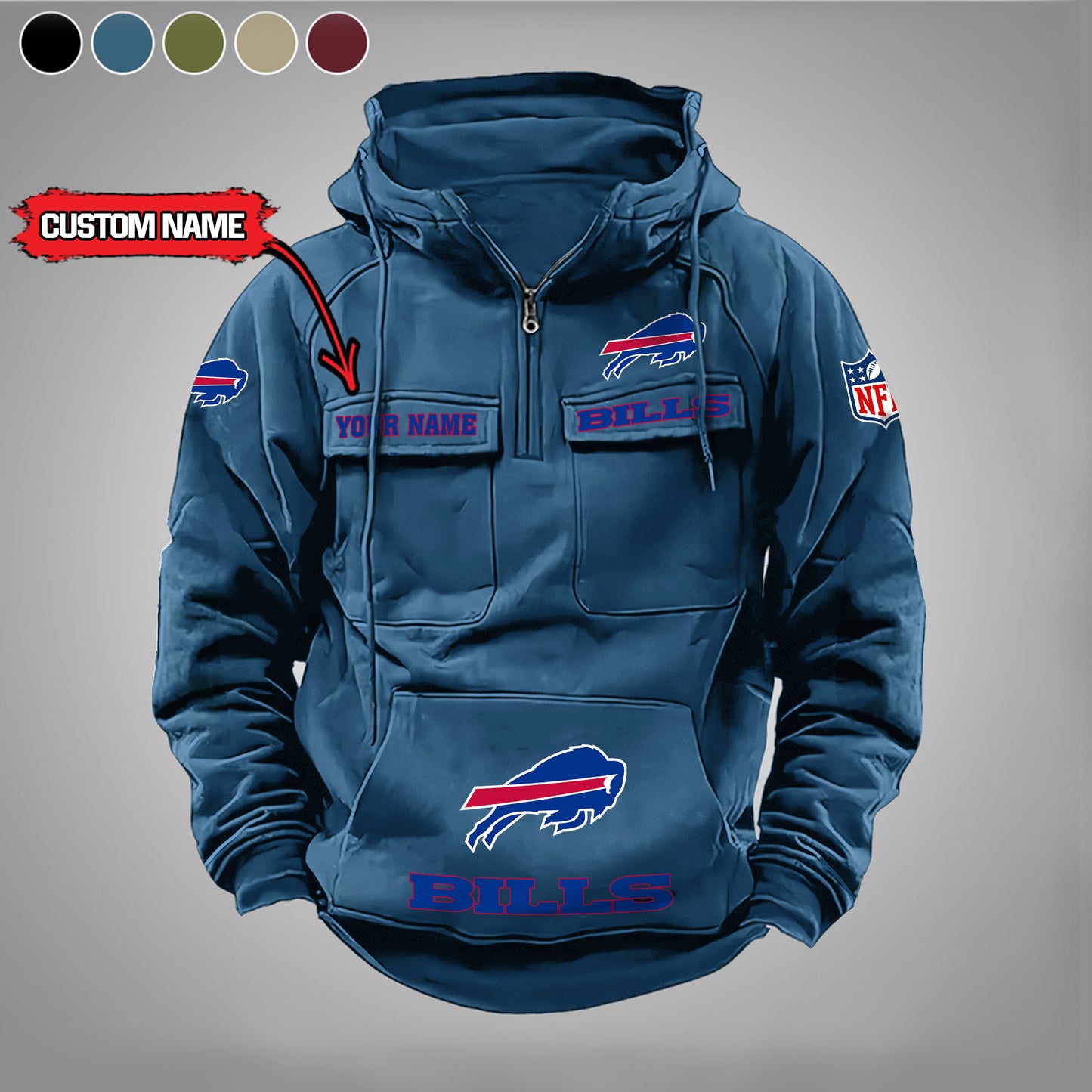 Buffalo Bills  New Personalized Multi-Pockets Zip Hoodie AZBTMZHD000027