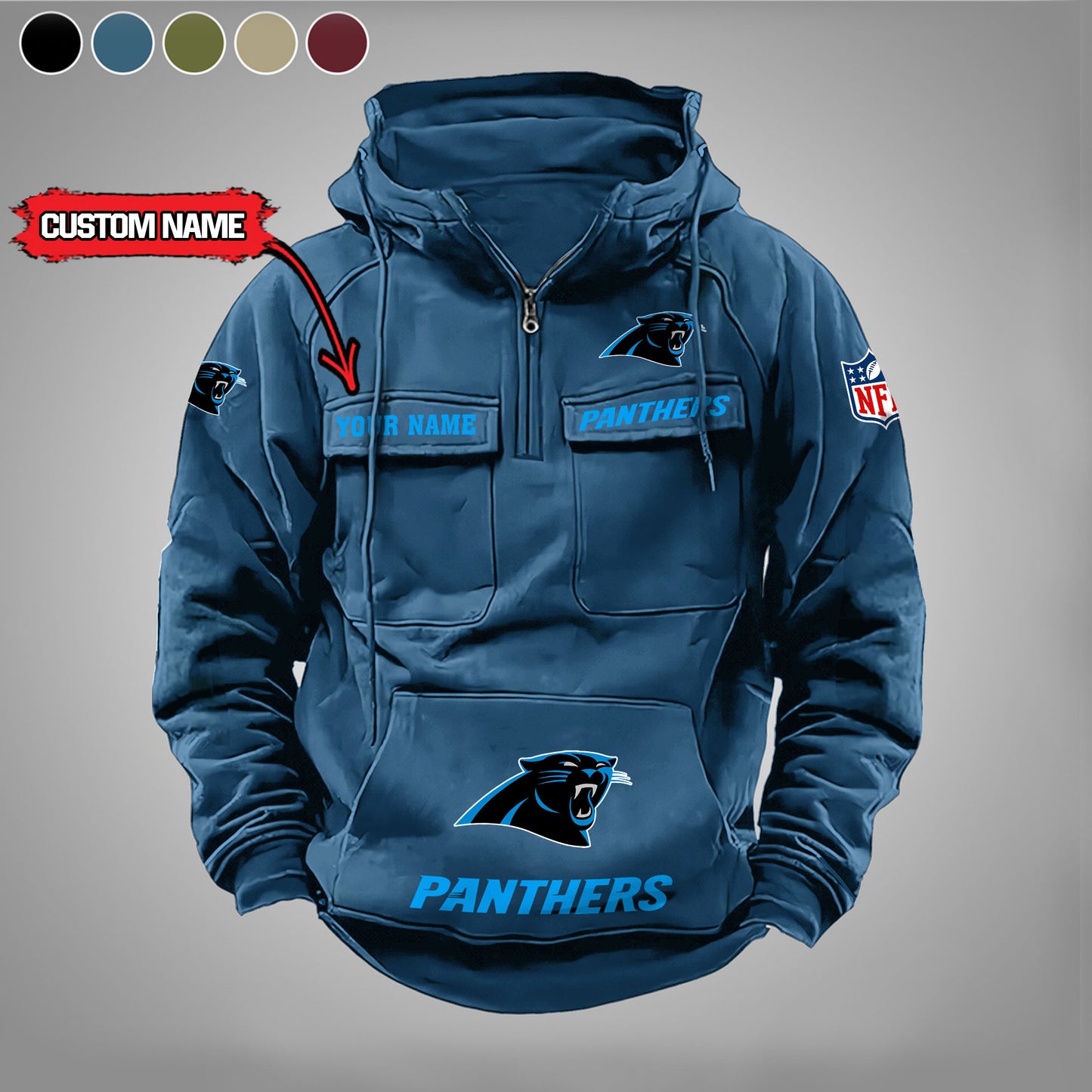 Carolina Panthers  New Personalized Multi-Pockets Zip Hoodie AZBTMZHD000014