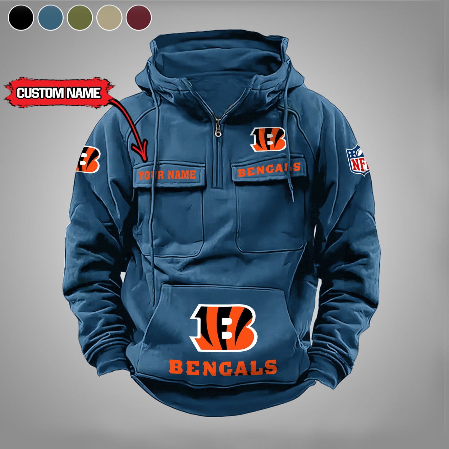 Cincinnati Bengals  New Personalized Multi-Pockets Zip Hoodie AZBTMZHD000016