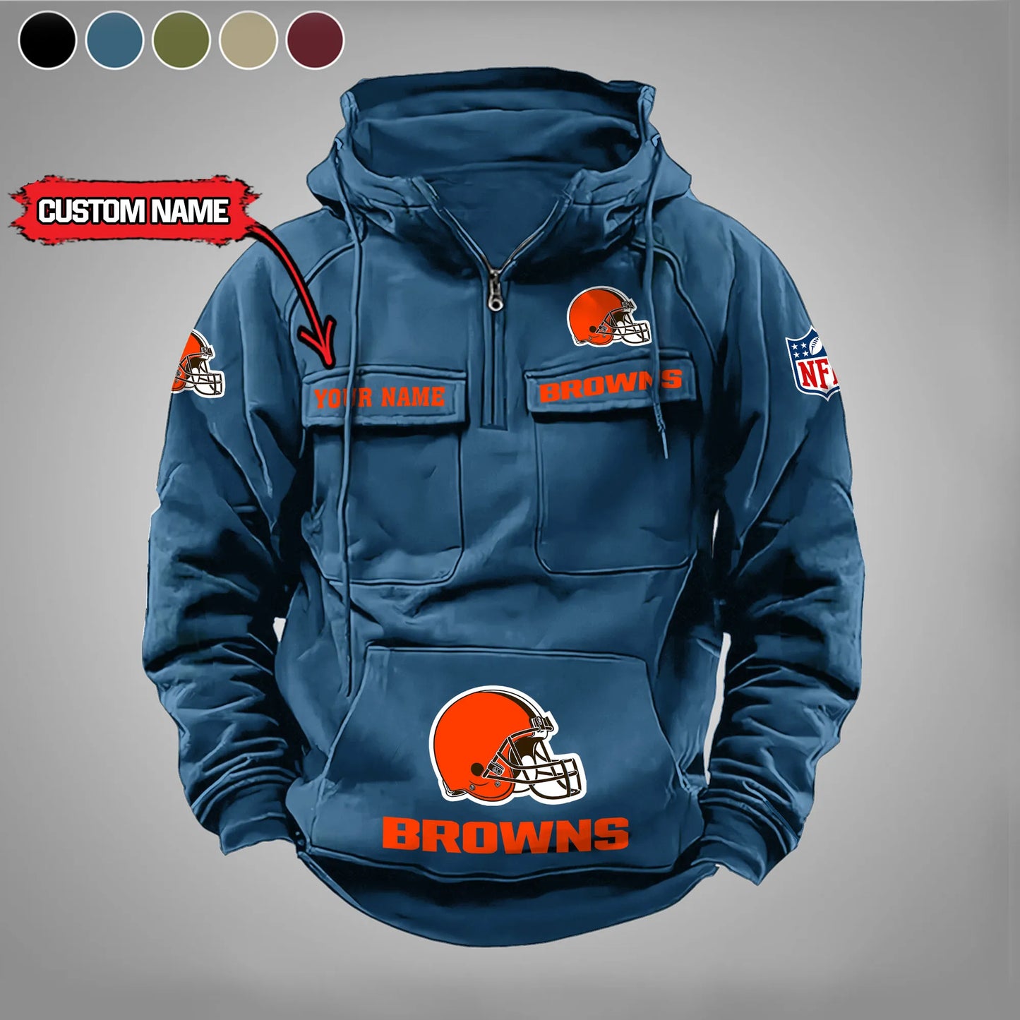 Cleveland Browns  New Personalized Multi-Pockets Zip Hoodie AZBTMZHD000017