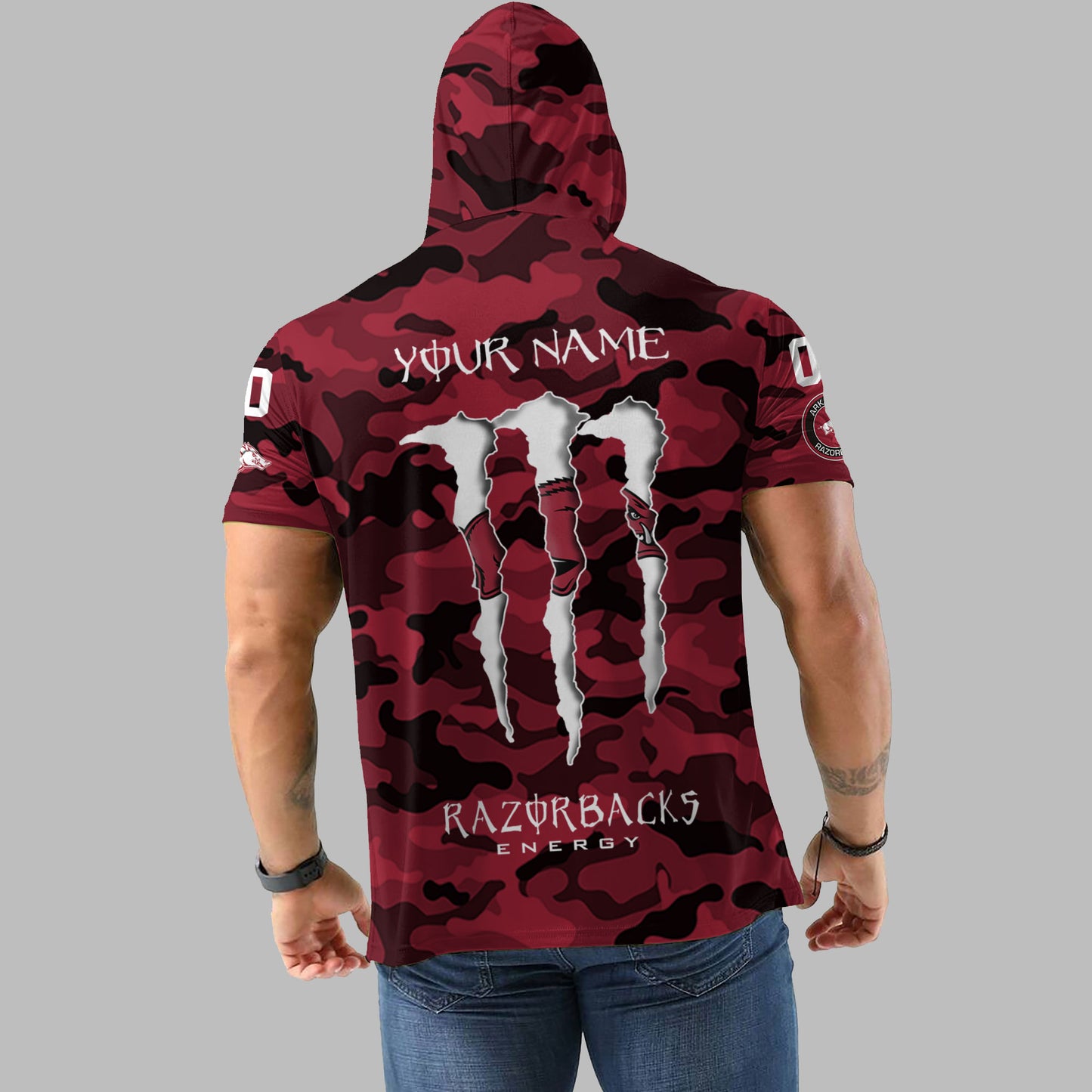 Arkansas Razorbacks Personalized Camo Short Sleeve Hoodie AZBTSSHD000011