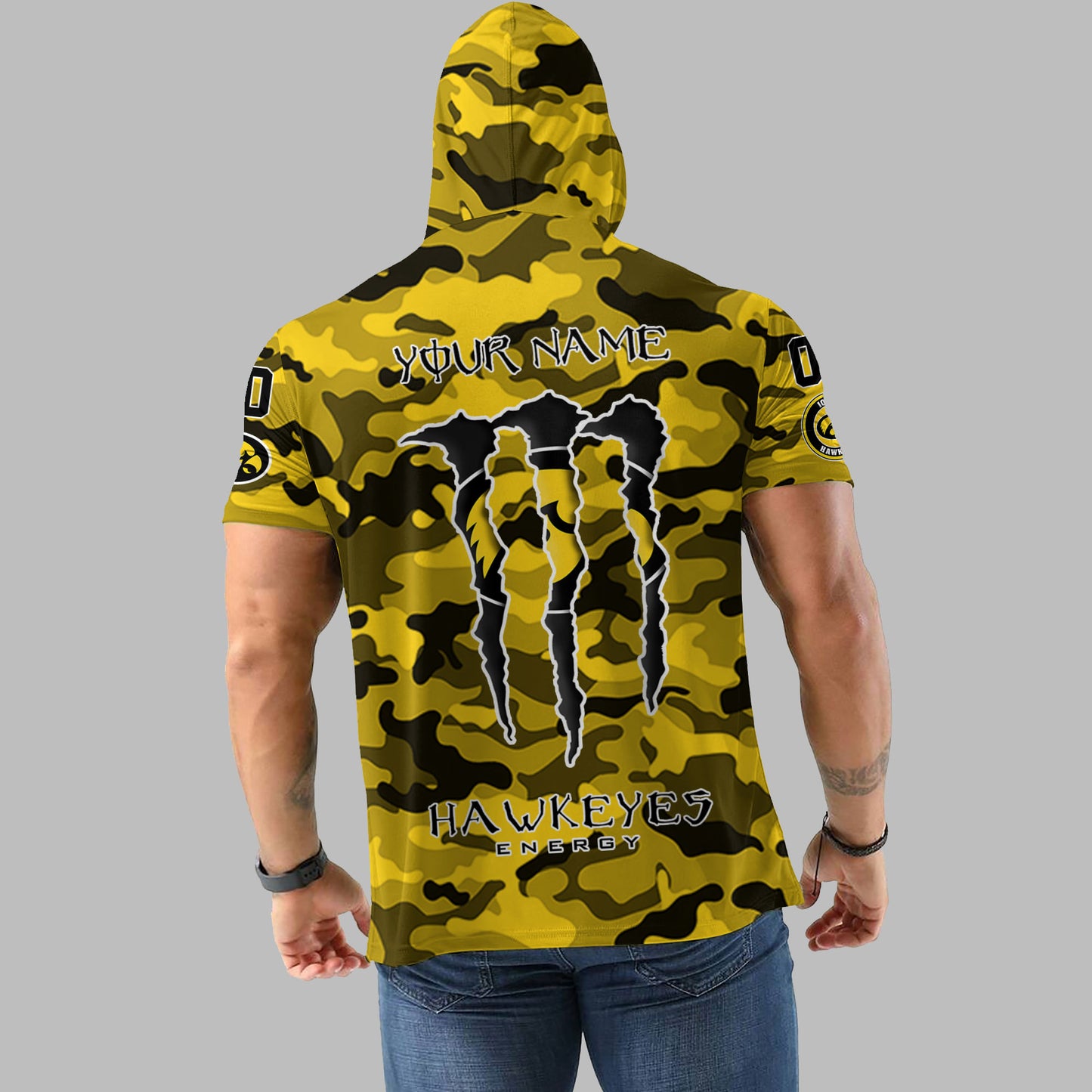 Iowa Hawkeyes Personalized Camo Short Sleeve Hoodie AZBTSSHD000013