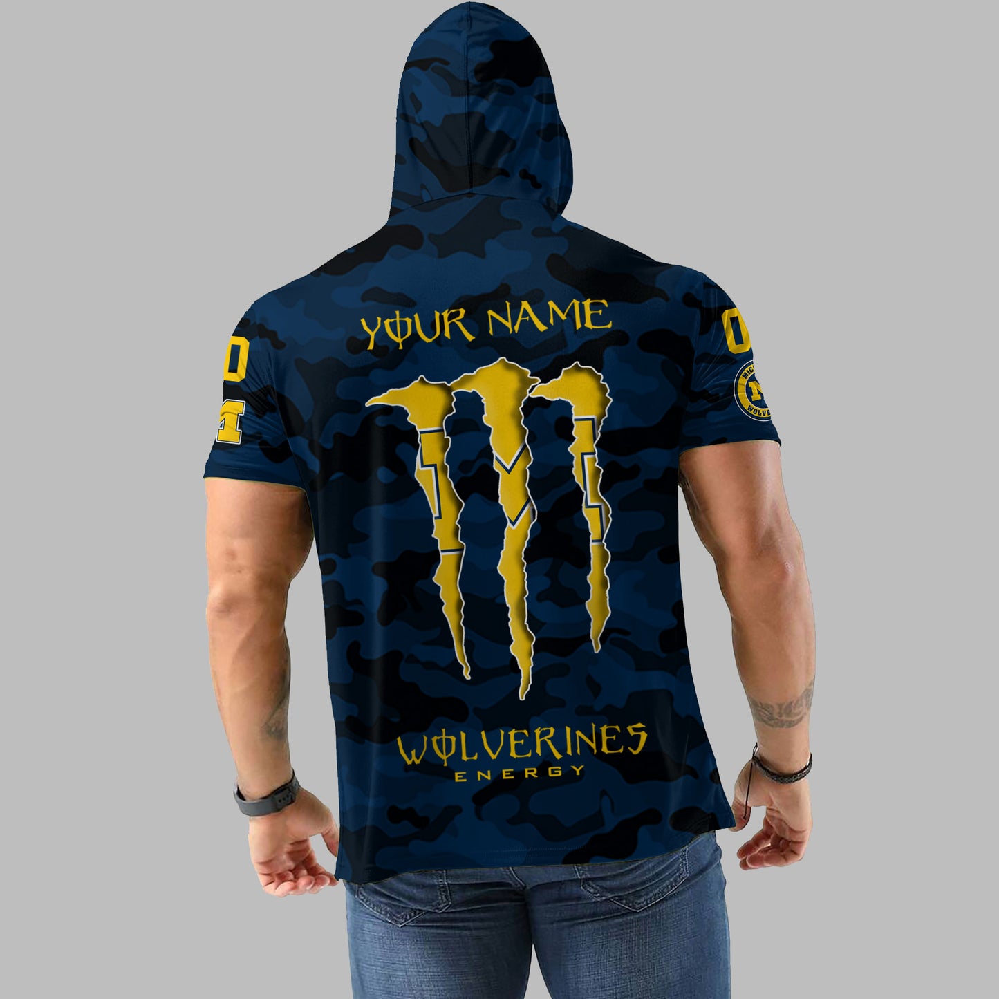 Michigan Wolverines Personalized Camo Short Sleeve Hoodie AZBTSSHD000005