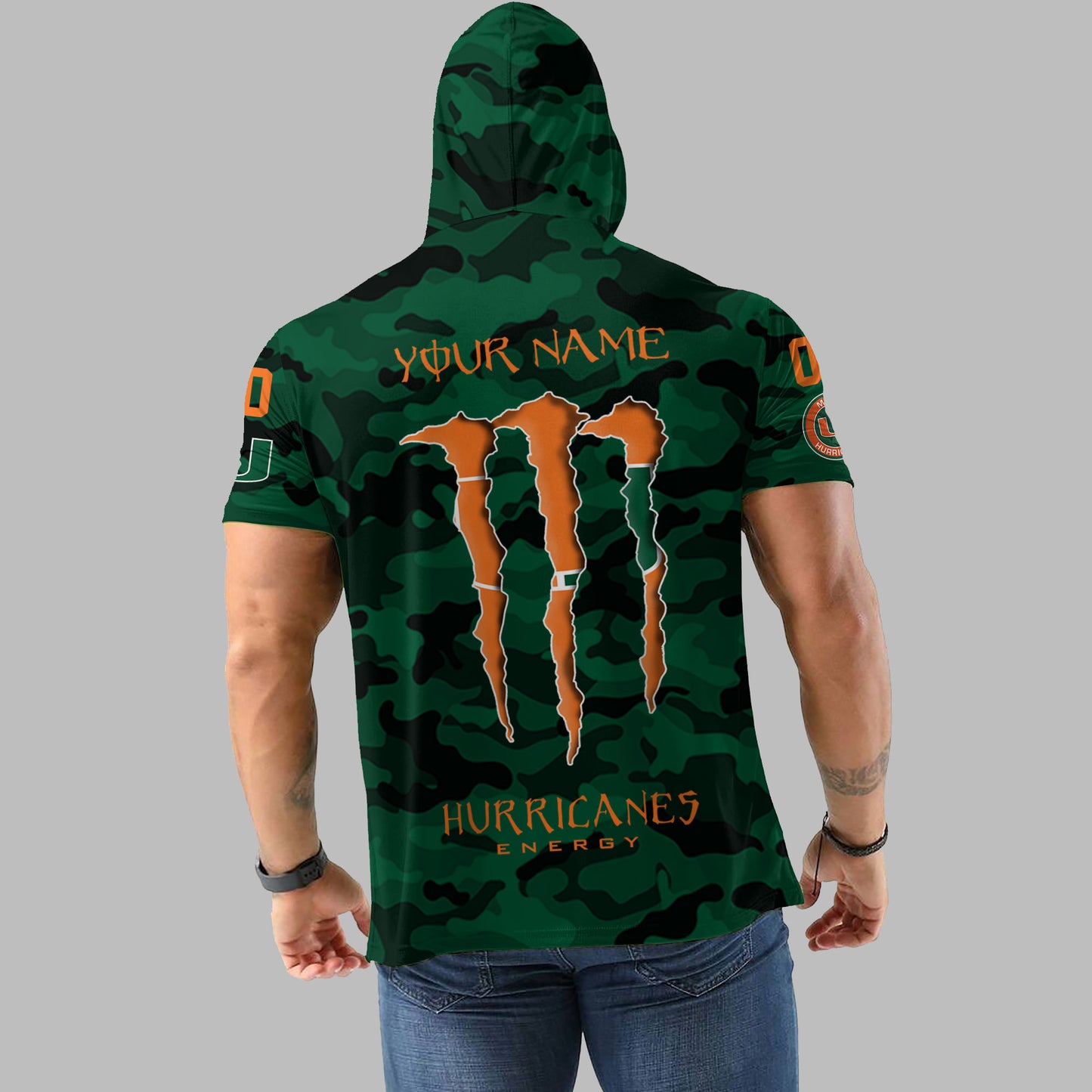 Miami Hurricanes Personalized Camo Short Sleeve Hoodie AZBTSSHD000015