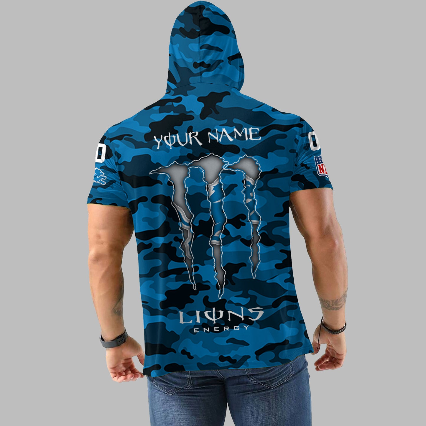Detroit Lions Personalized Camo Short Sleeve Hoodie AZBTSSHD000061