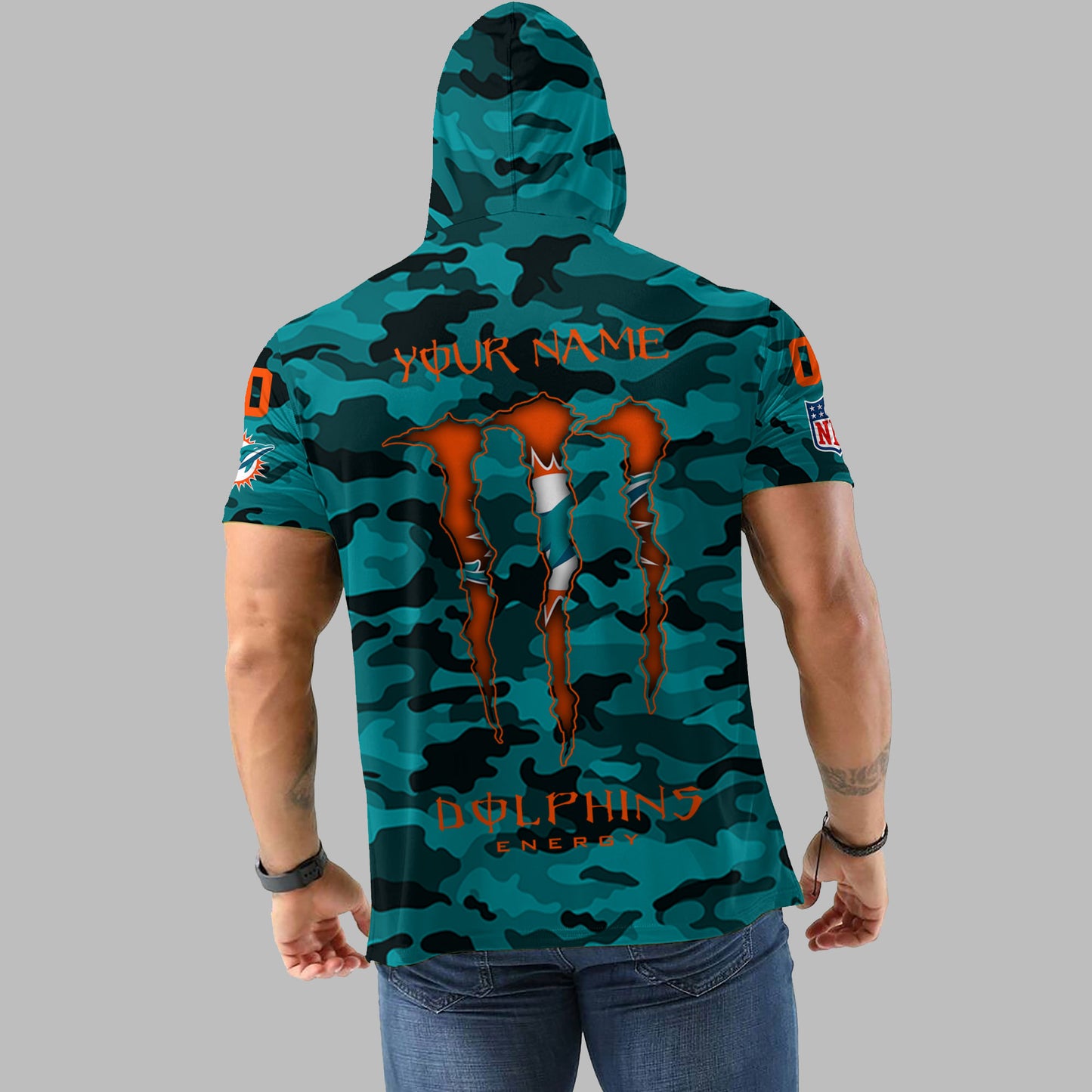 Miami Dolphins Personalized Camo Short Sleeve Hoodie AZBTSSHD000051