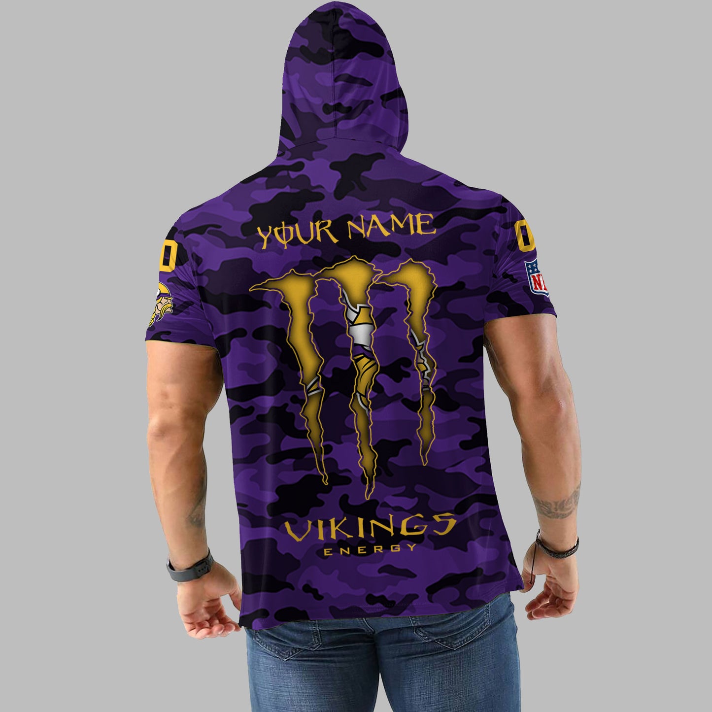 Minnesota Vikings Personalized Camo Short Sleeve Hoodie AZBTSSHD000052