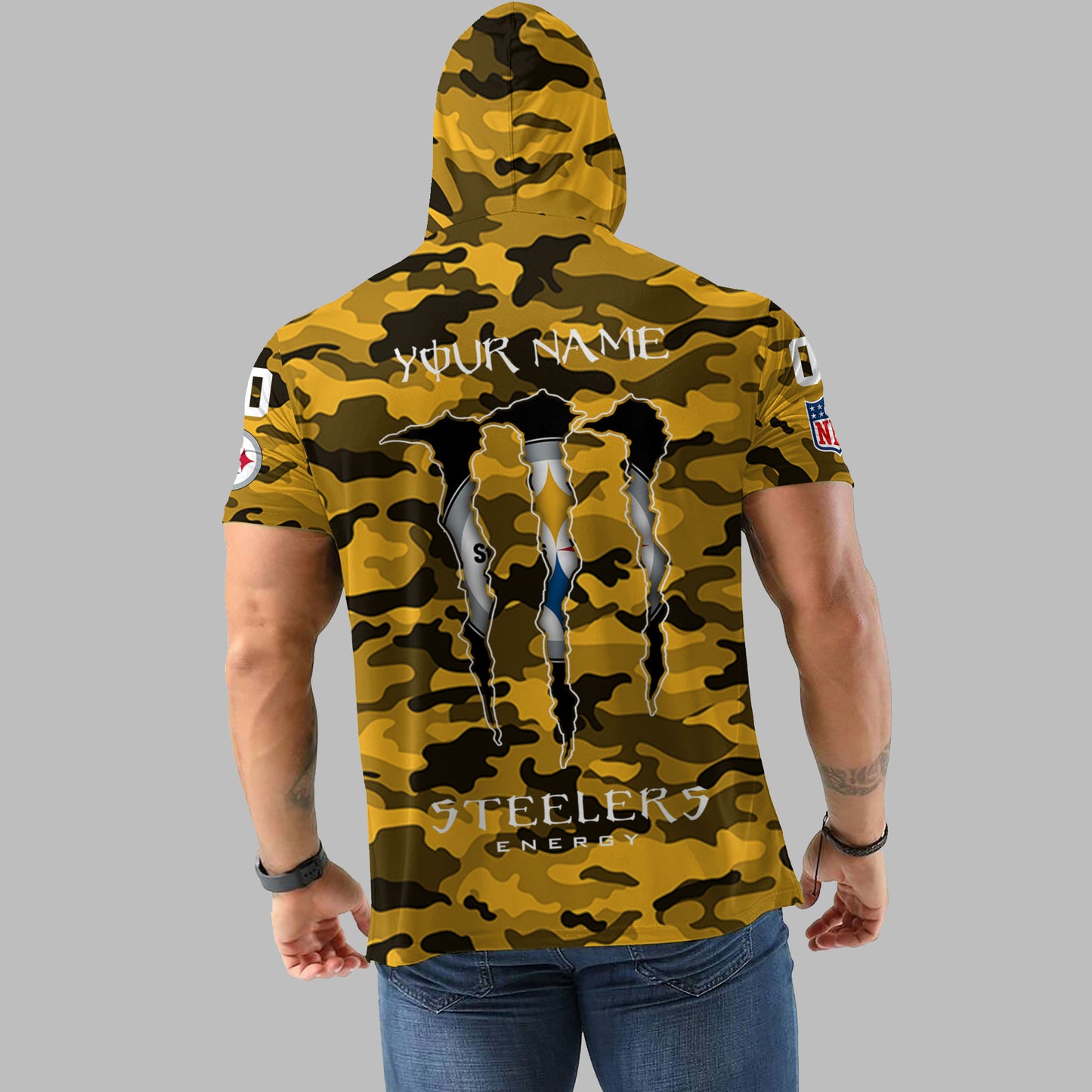 Pittsburgh Steelers Personalized Camo Short Sleeve Hoodie AZBTSSHD000047