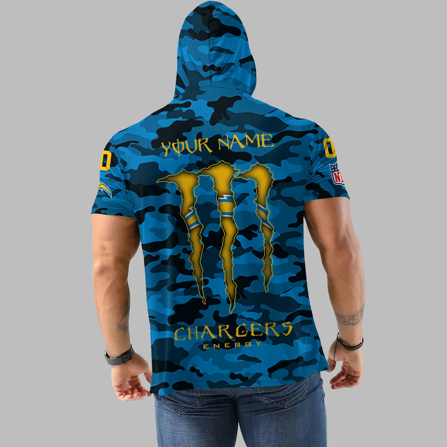 Los Angeles Chargers Personalized Camo Short Sleeve Hoodie AZBTSSHD000038