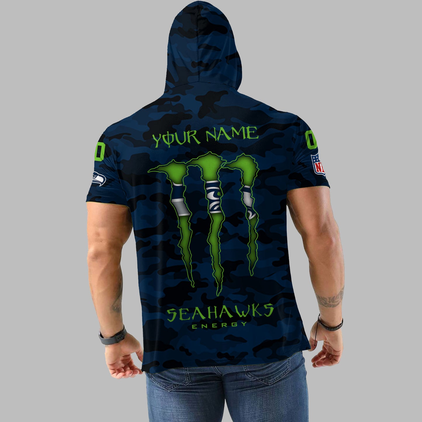 Seattle Seahawks Personalized Camo Short Sleeve Hoodie AZBTSSHD000040
