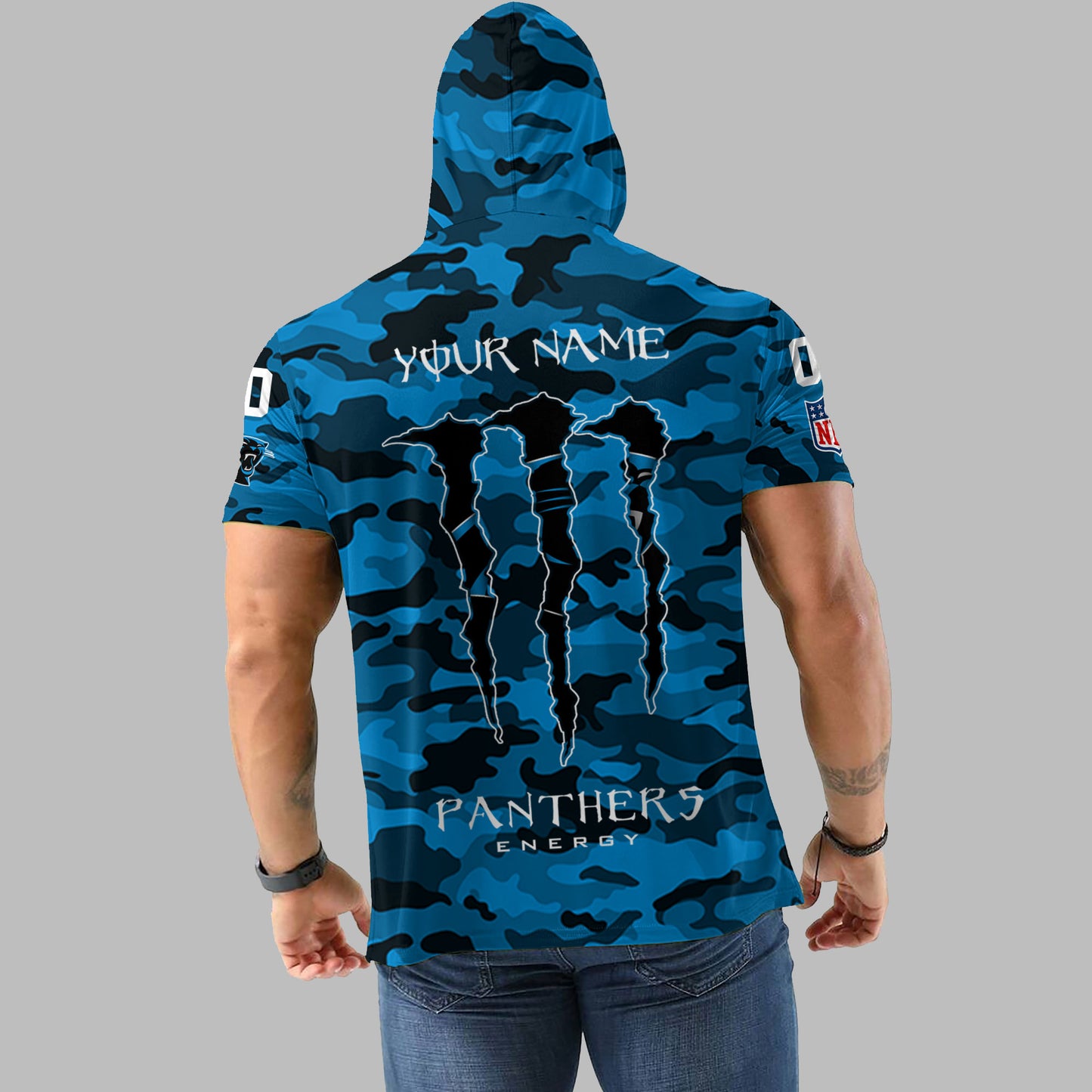 Carolina Panthers Personalized Camo Short Sleeve Hoodie AZBTSSHD000069