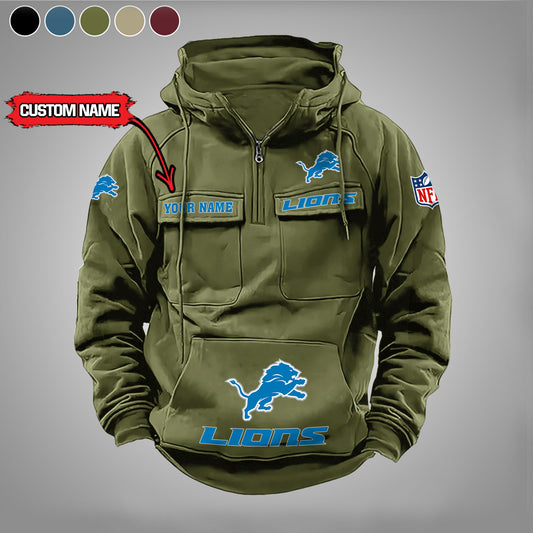 Detroit Lions  New Personalized Multi-Pockets Zip Hoodie AZBTMZHD000020