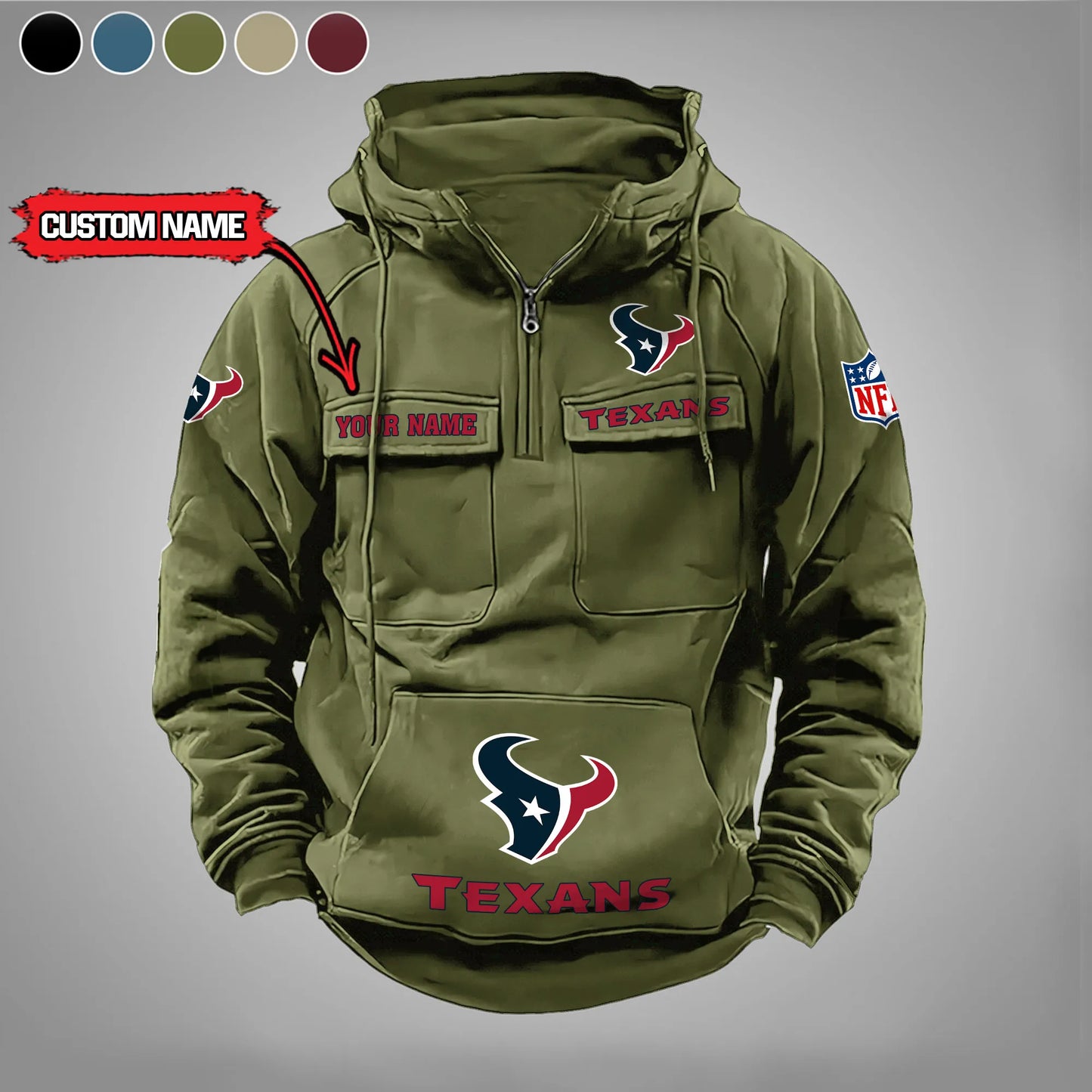 Houston Texans  New Personalized Multi-Pockets Zip Hoodie AZBTMZHD000022