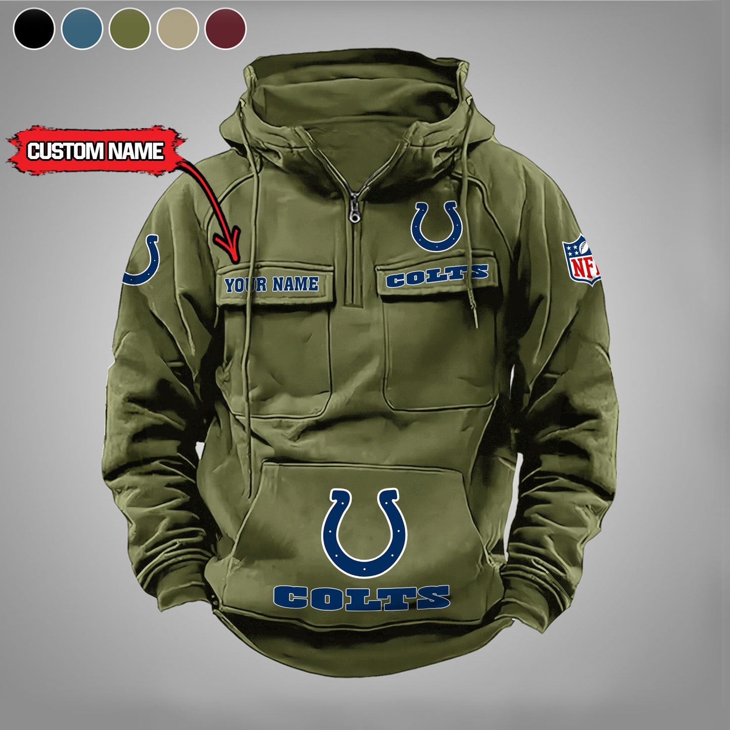 Indianapolis Colts  New Personalized Multi-Pockets Zip Hoodie AZBTMZHD000023