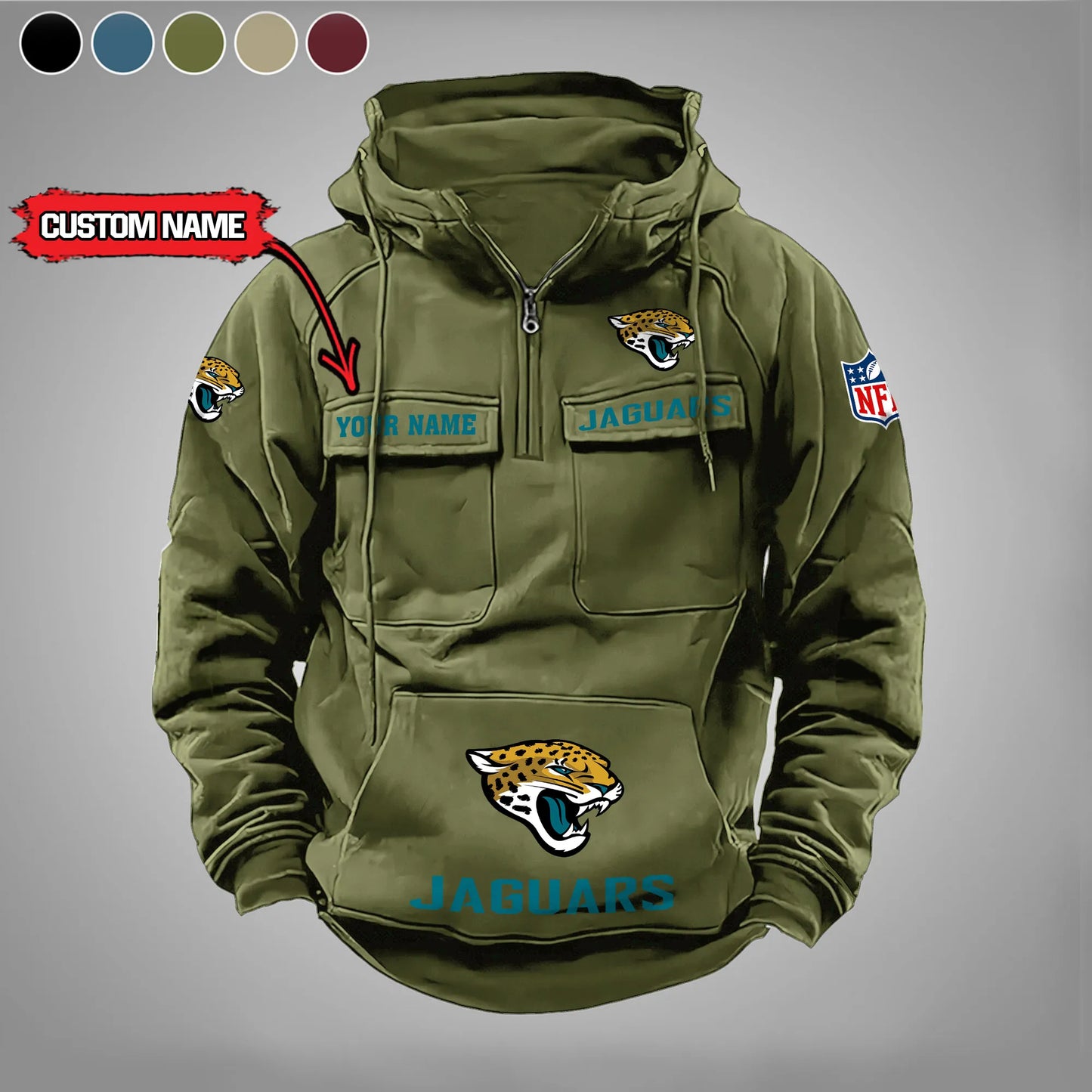 Jacksonville Jaguars  New Personalized Multi-Pockets Zip Hoodie AZBTMZHD000024