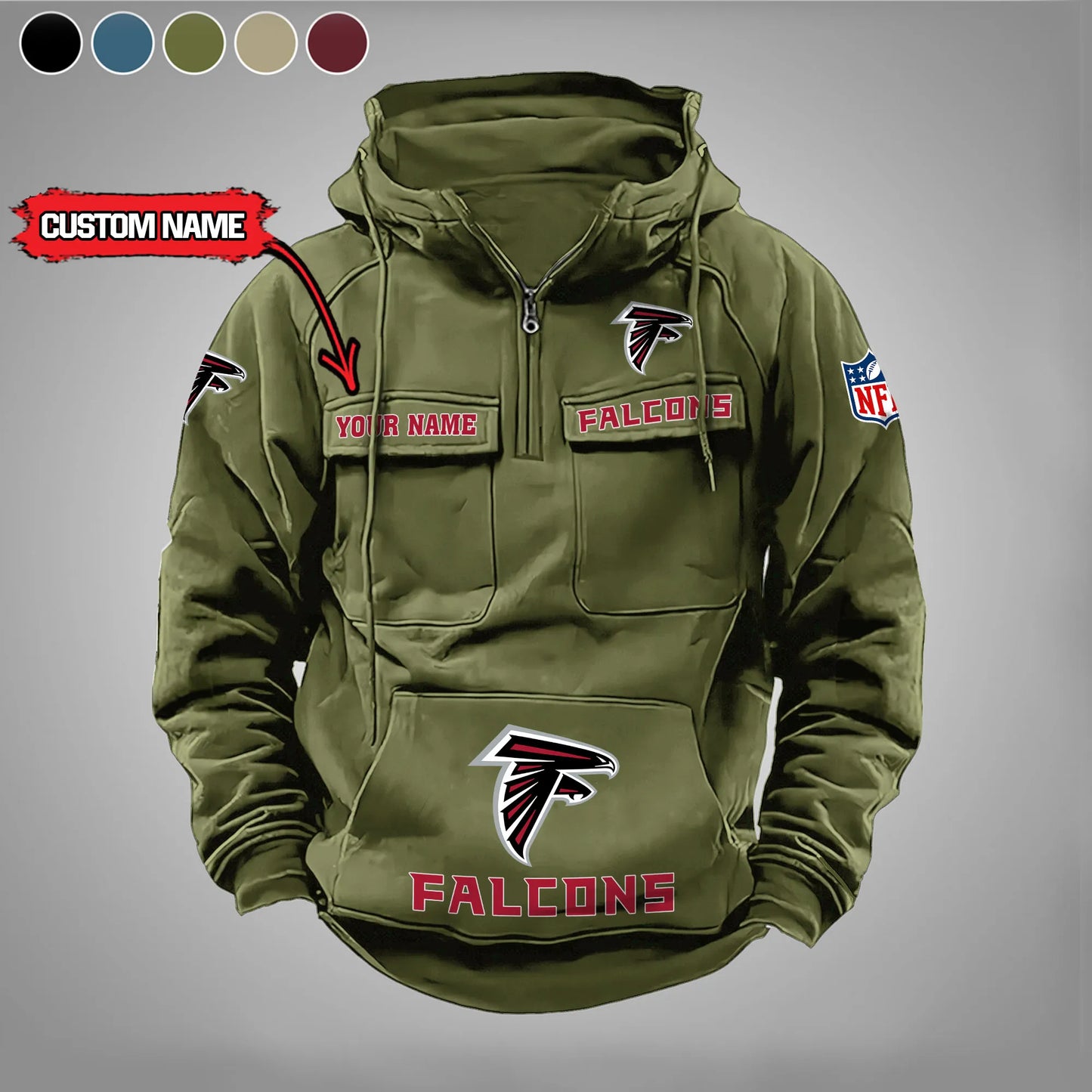 Atlanta Falcons  New Personalized Multi-Pockets Zip Hoodie AZBTMZHD000025