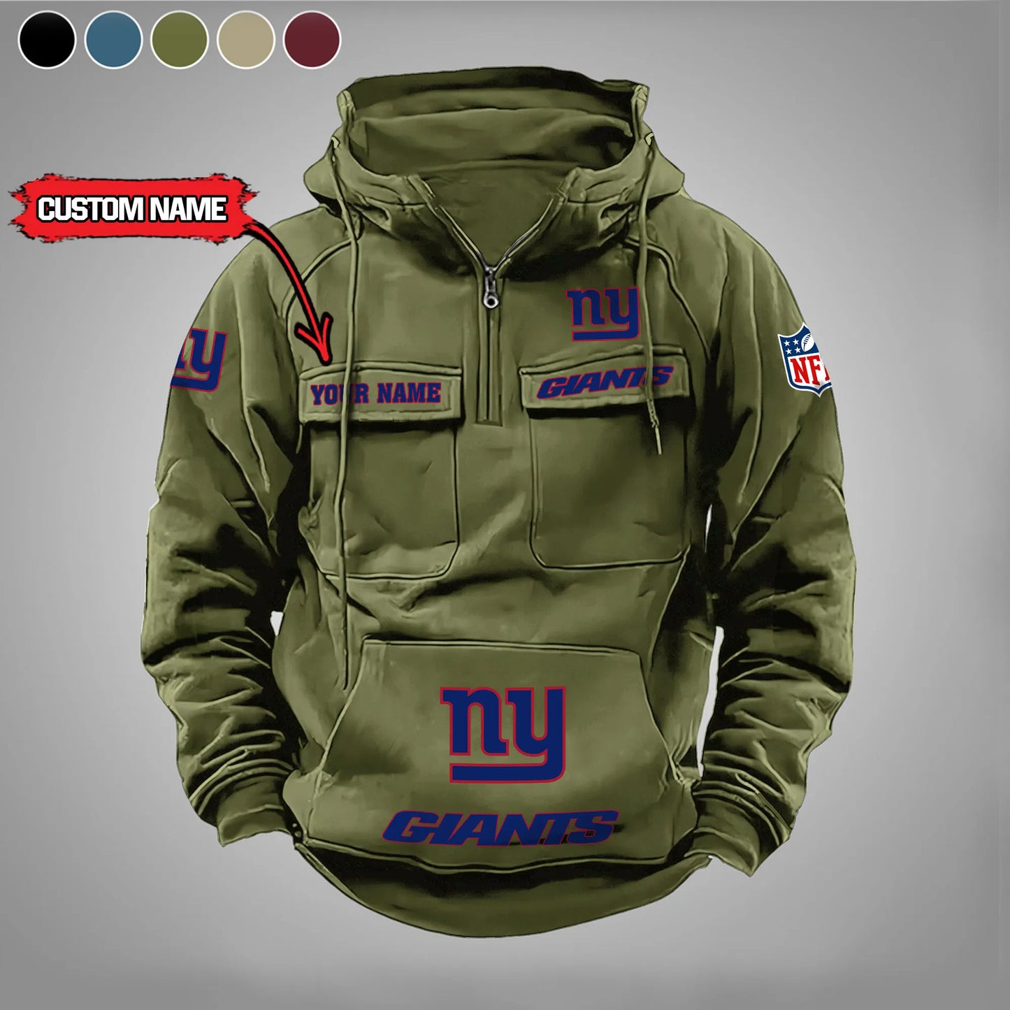 New York Giants New Personalized Multi-Pockets Zip Hoodie AZBTMZHD000030