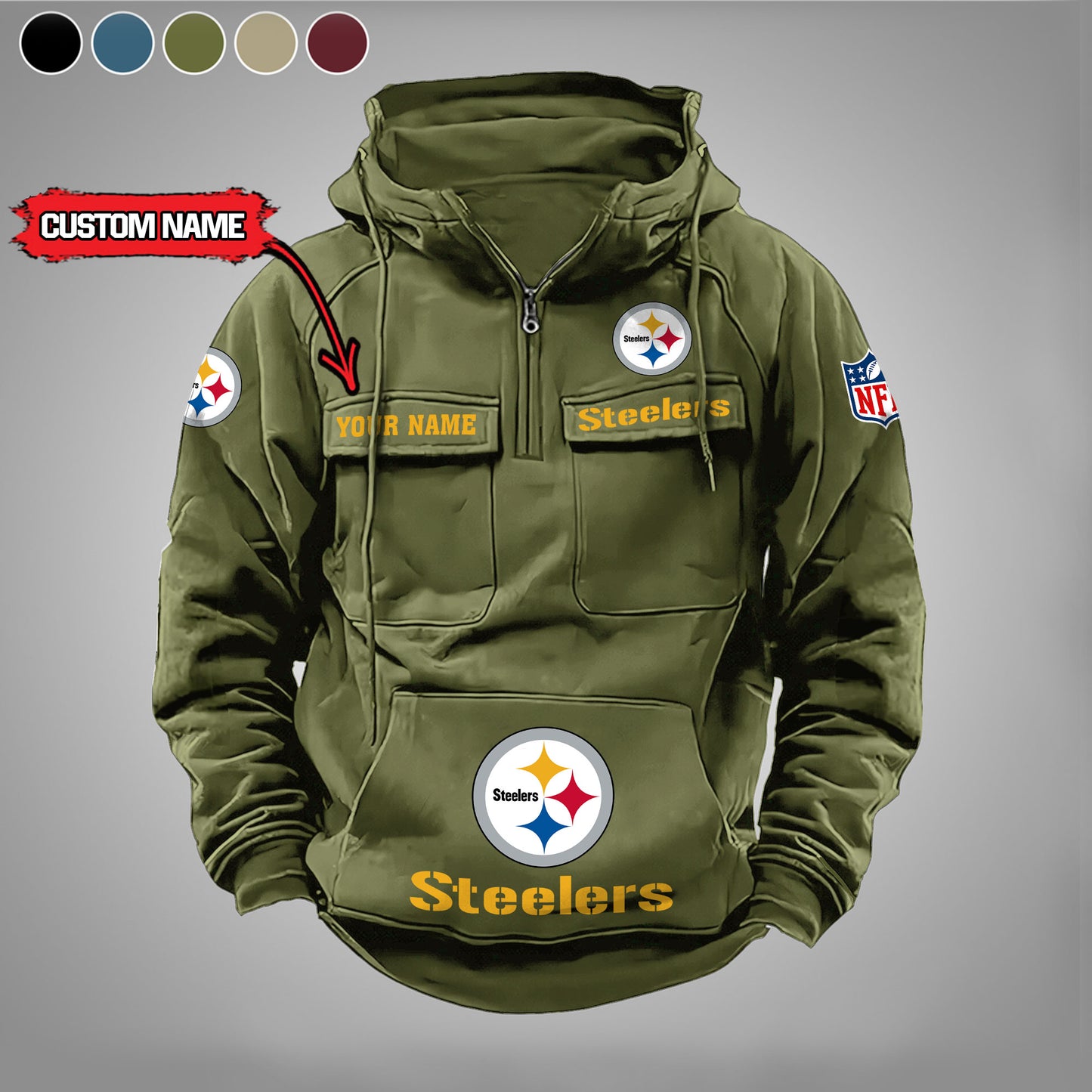 Pittsburgh Steelers  New Personalized Multi-Pockets Zip Hoodie AZBTMZHD000001