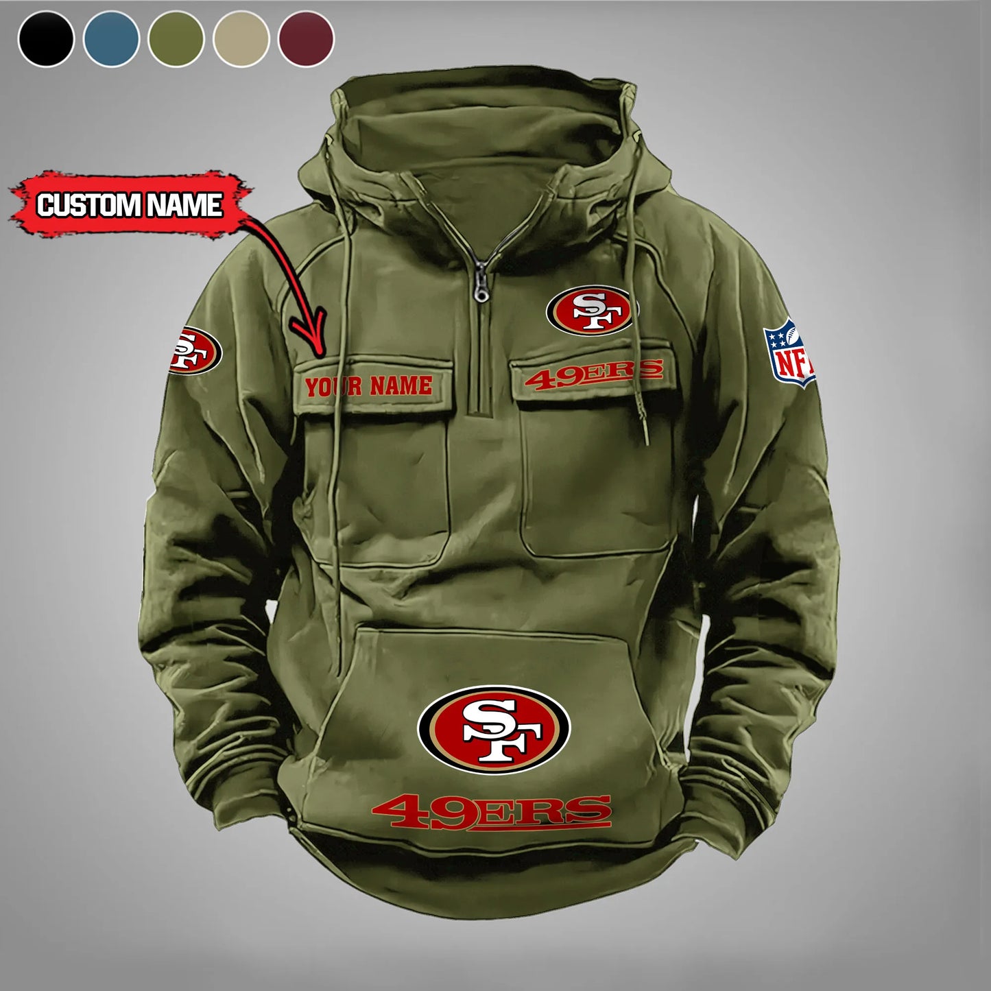 San Francisco 49ers New Personalized Multi-Pockets Zip Hoodie AZBTMZHD000004