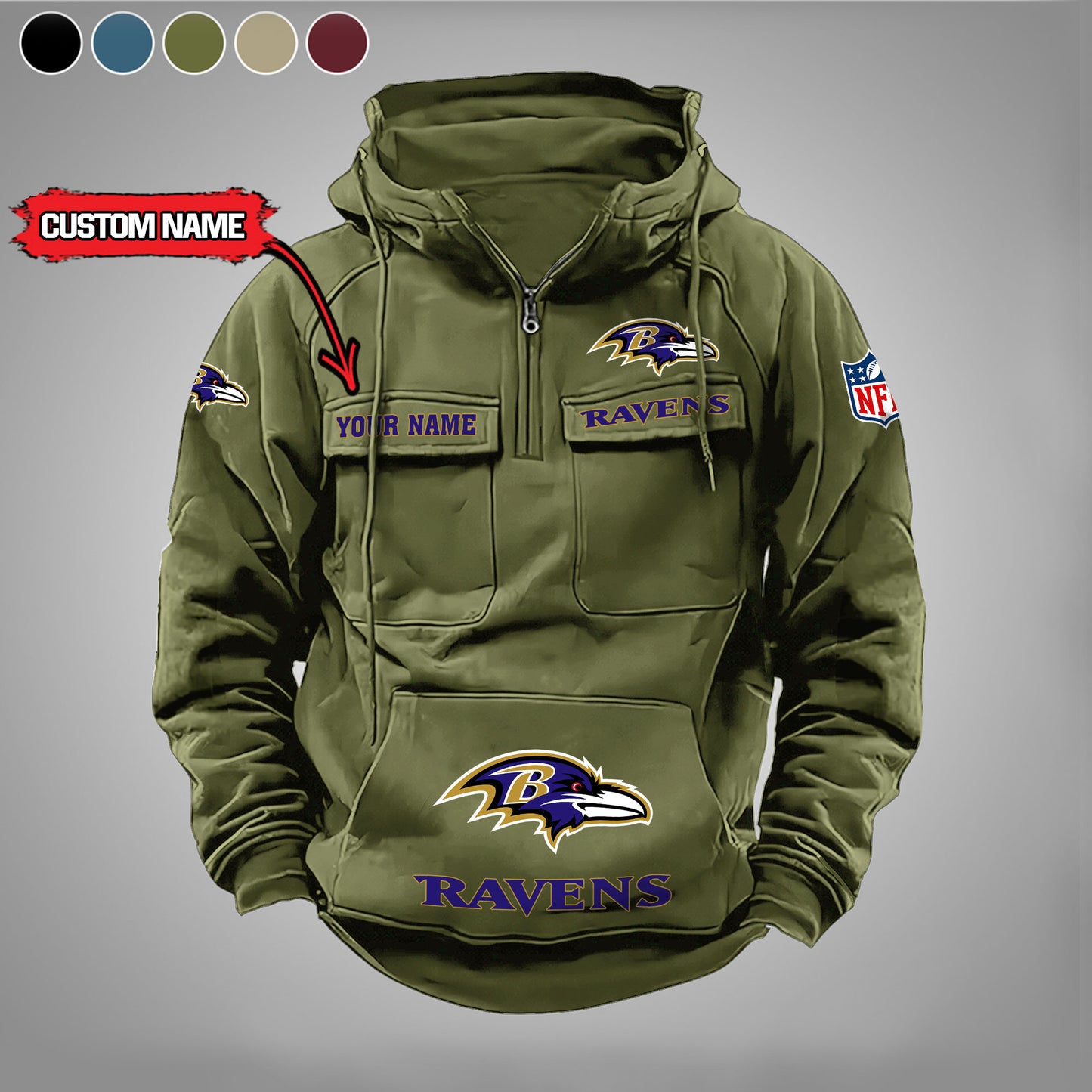 Baltimore Ravens  New Personalized Multi-Pockets Zip Hoodie AZBTMZHD000026
