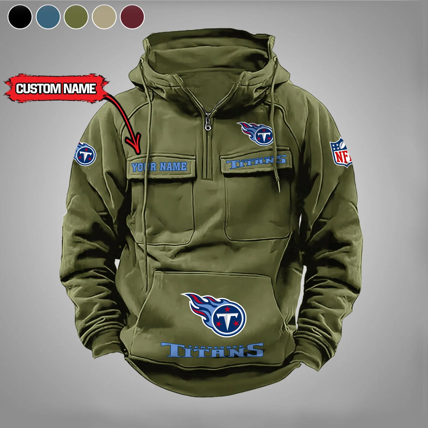 Tennessee Titans  New Personalized Multi-Pockets Zip Hoodie AZBTMZHD000007