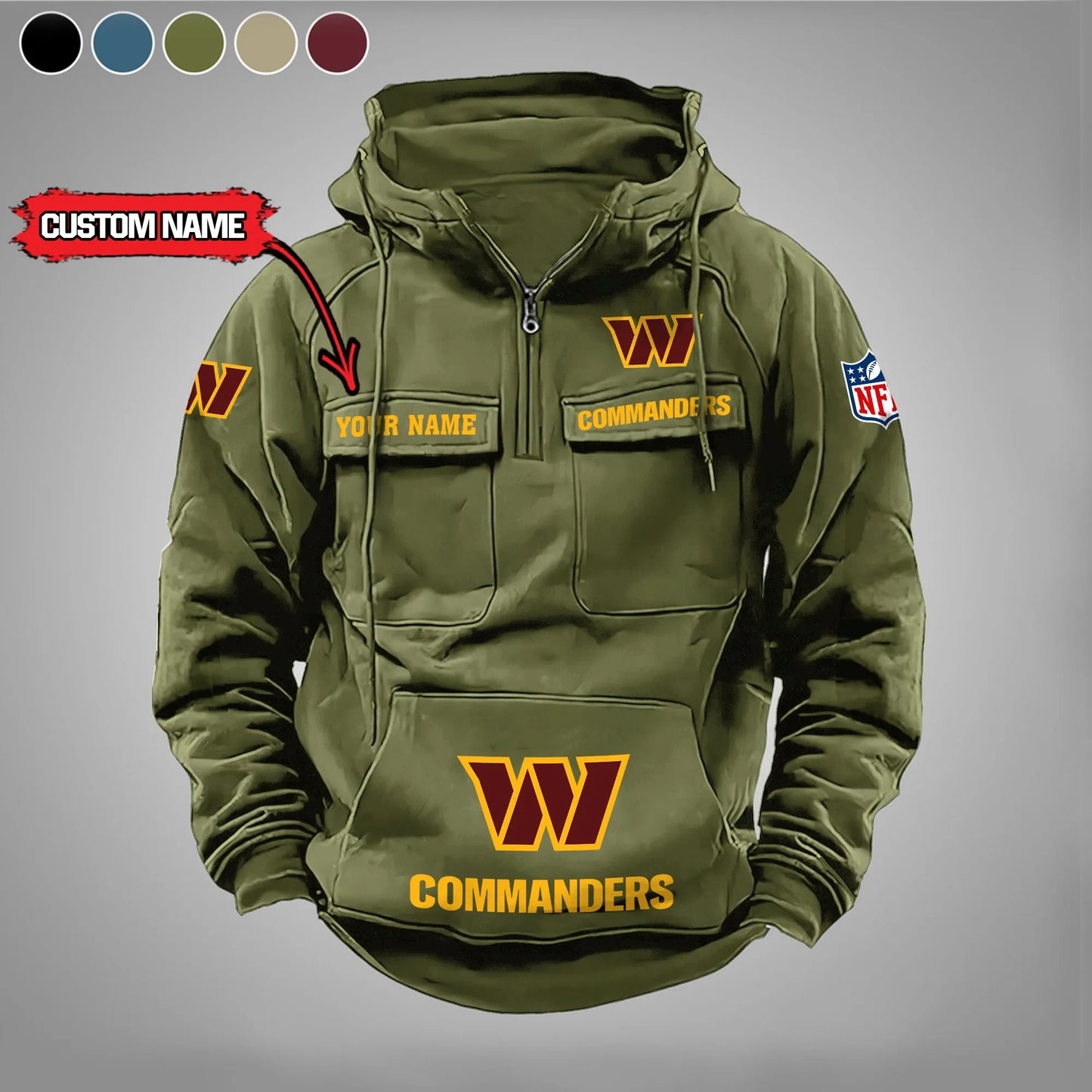 Washington Commanders  New Personalized Multi-Pockets Zip Hoodie AZBTMZHD000008