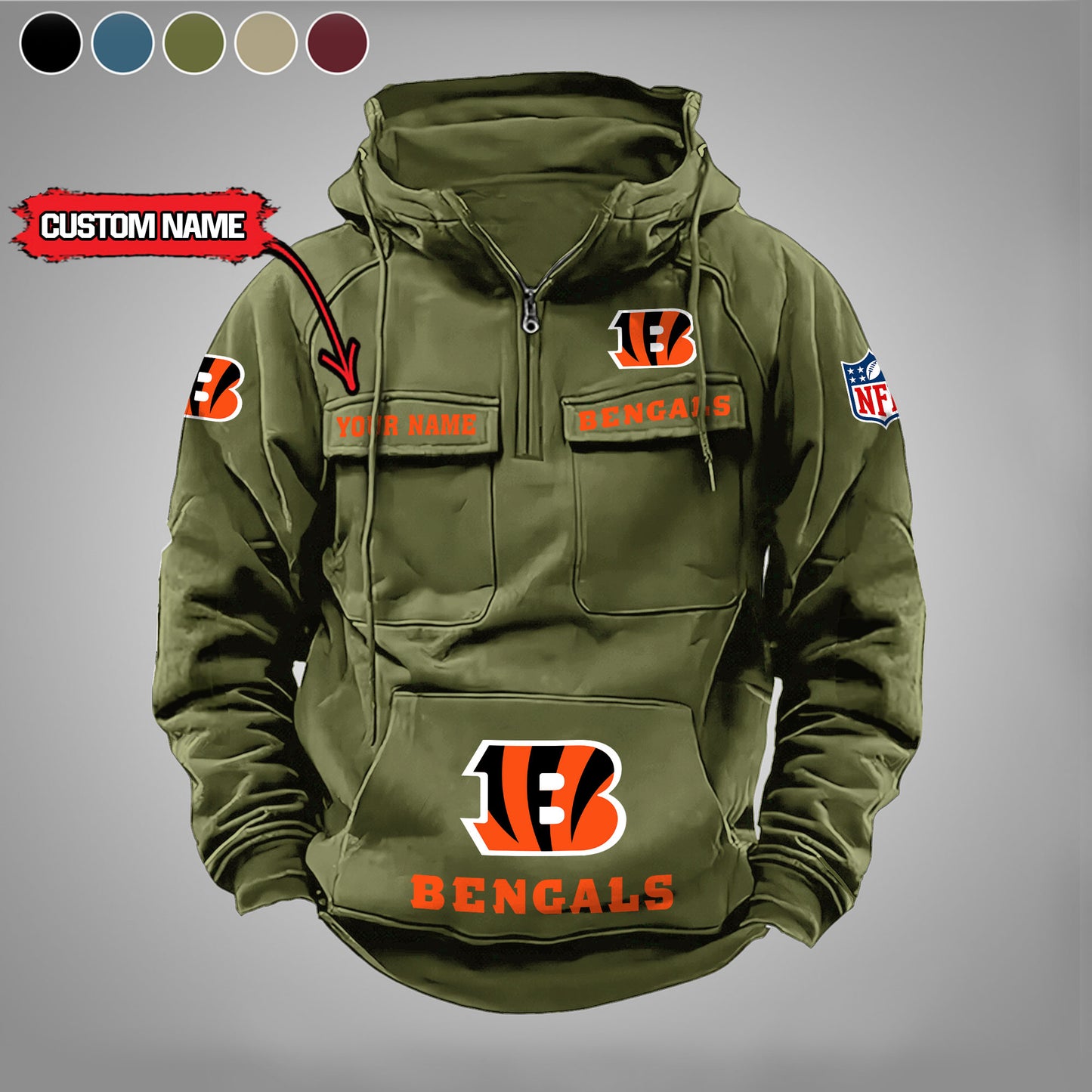 Cincinnati Bengals  New Personalized Multi-Pockets Zip Hoodie AZBTMZHD000016