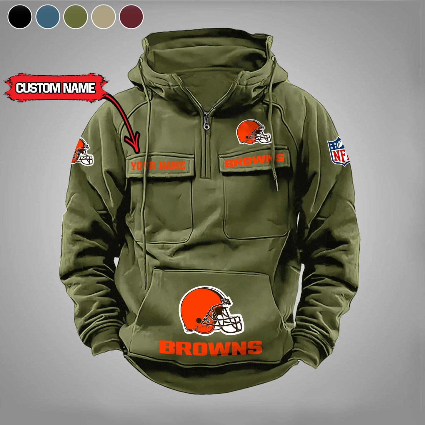 Cleveland Browns  New Personalized Multi-Pockets Zip Hoodie AZBTMZHD000017