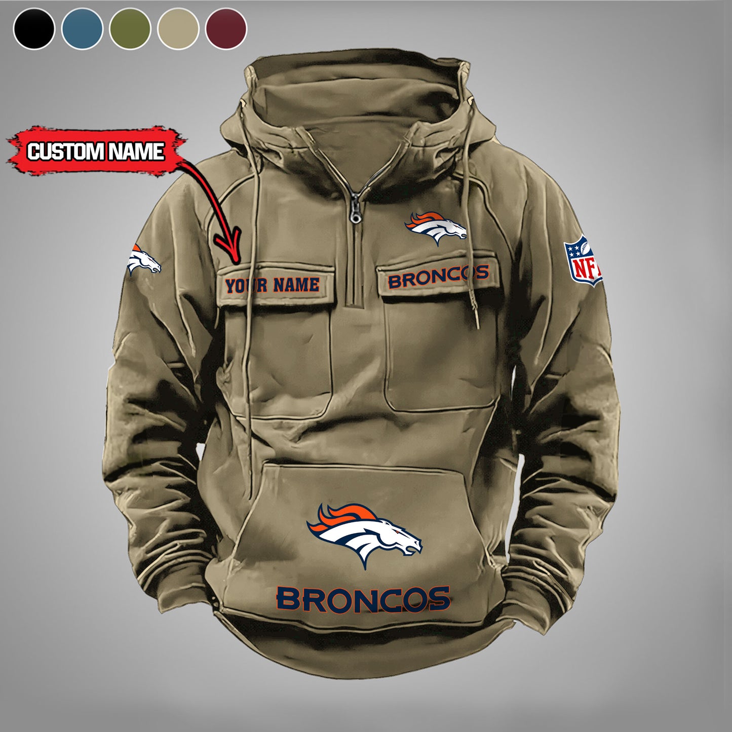 Denver Broncos  New Personalized Multi-Pockets Zip Hoodie AZBTMZHD000019