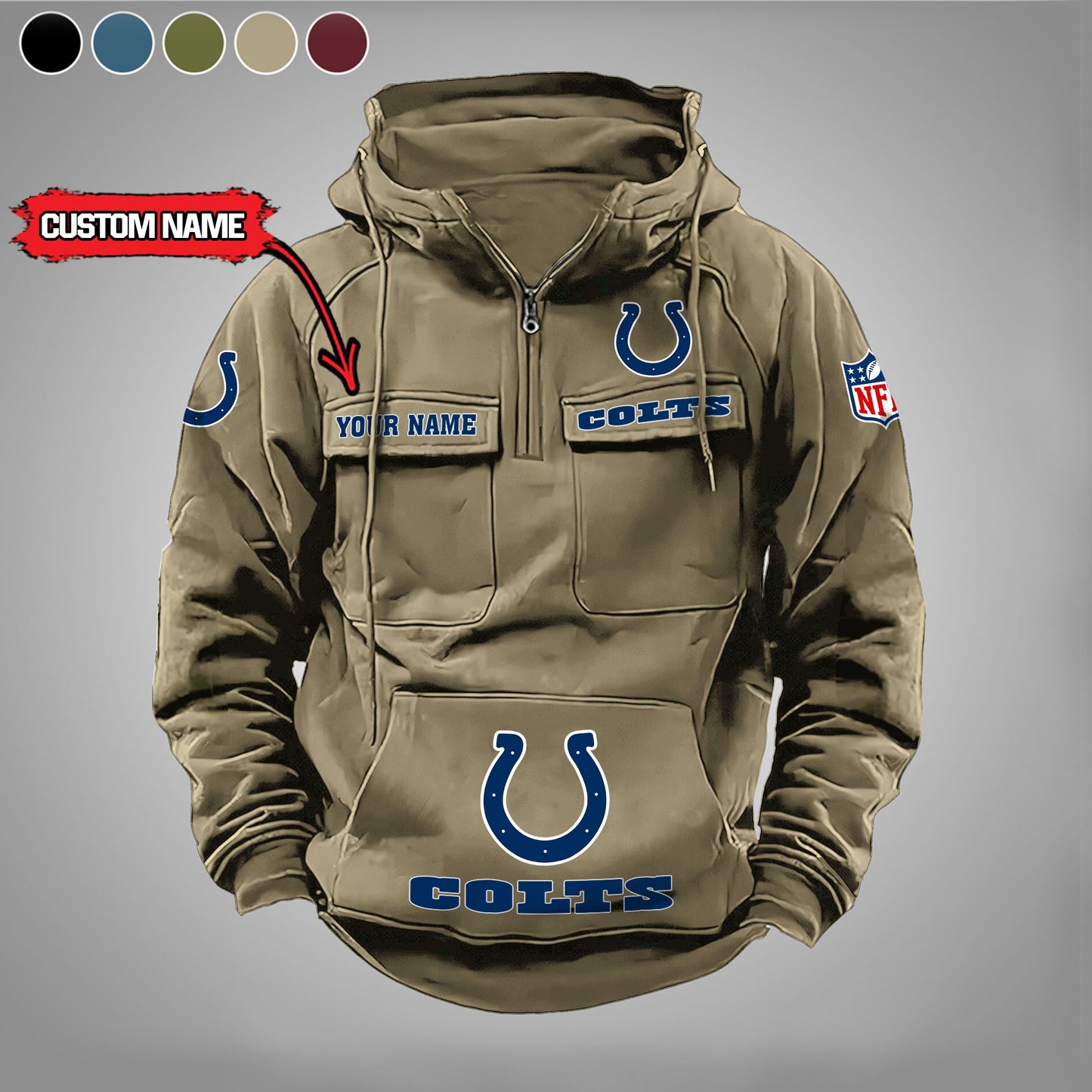 Indianapolis Colts  New Personalized Multi-Pockets Zip Hoodie AZBTMZHD000023