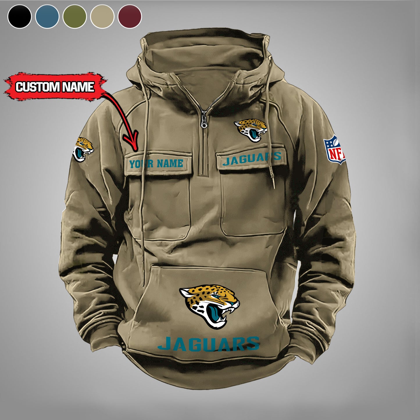 Jacksonville Jaguars  New Personalized Multi-Pockets Zip Hoodie AZBTMZHD000024