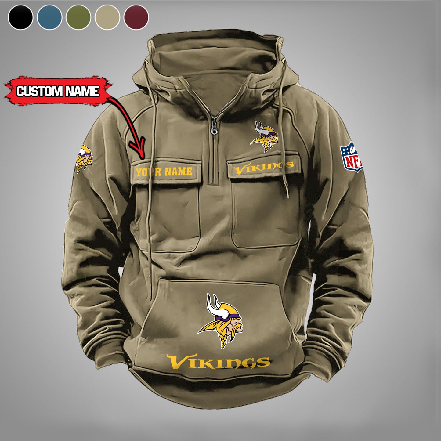 Minnesota Vikings  New Personalized Multi-Pockets Zip Hoodie AZBTMZHD000011
