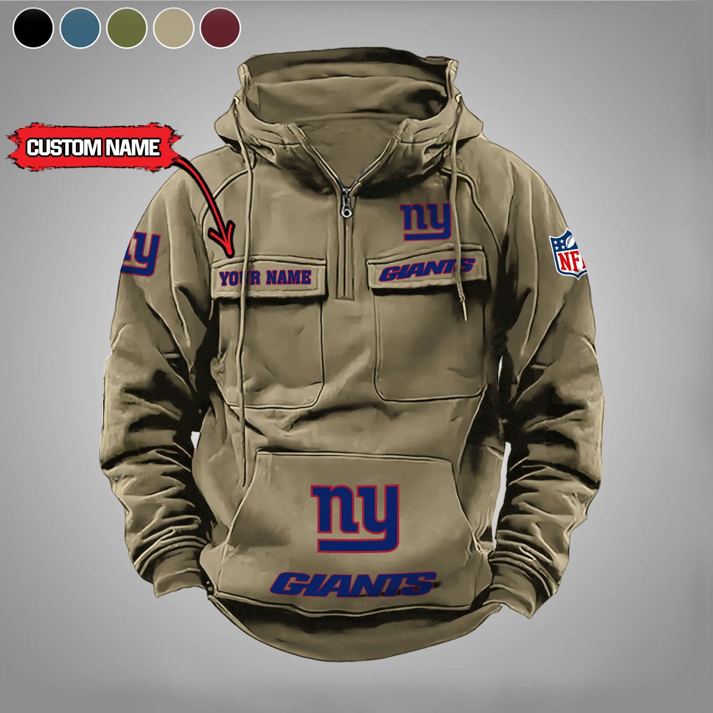New York Giants New Personalized Multi-Pockets Zip Hoodie AZBTMZHD000030
