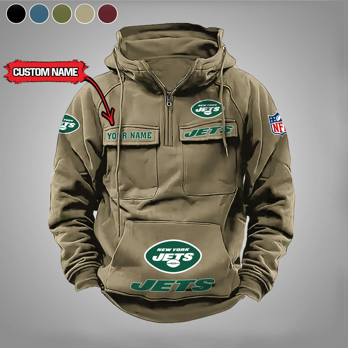 New York Jets New Personalized Multi-Pockets Zip Hoodie AZBTMZHD000031