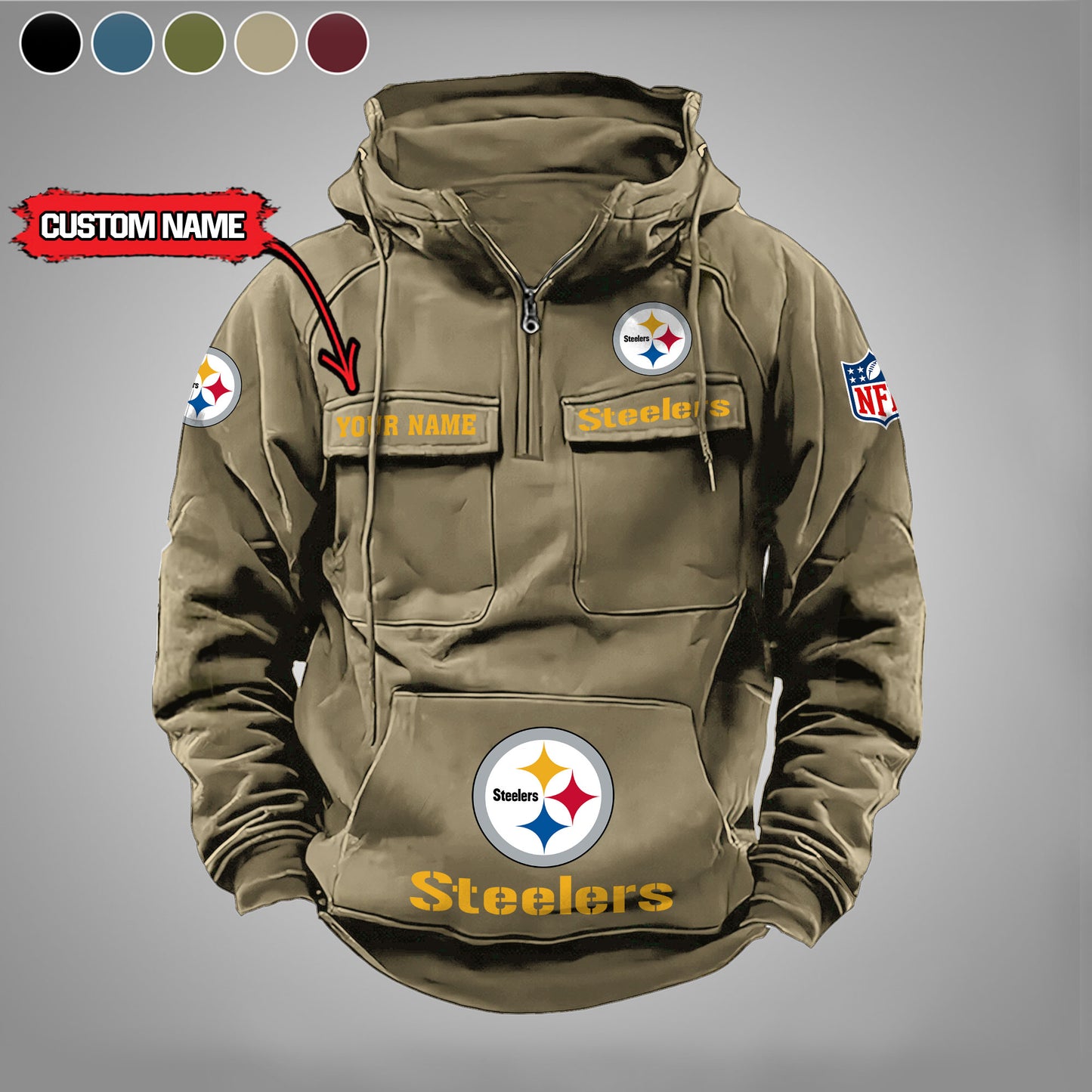 Pittsburgh Steelers  New Personalized Multi-Pockets Zip Hoodie AZBTMZHD000001