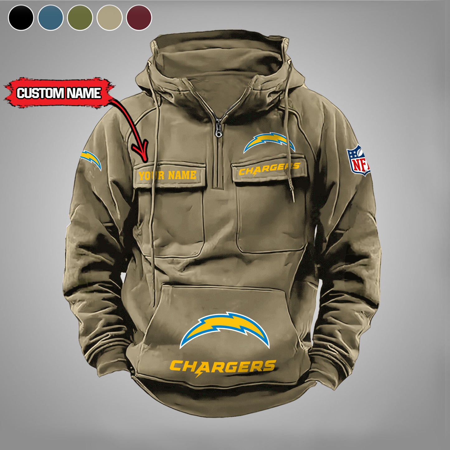 Los Angeles Chargers New Personalized Multi-Pockets Zip Hoodie AZBTMZHD000003