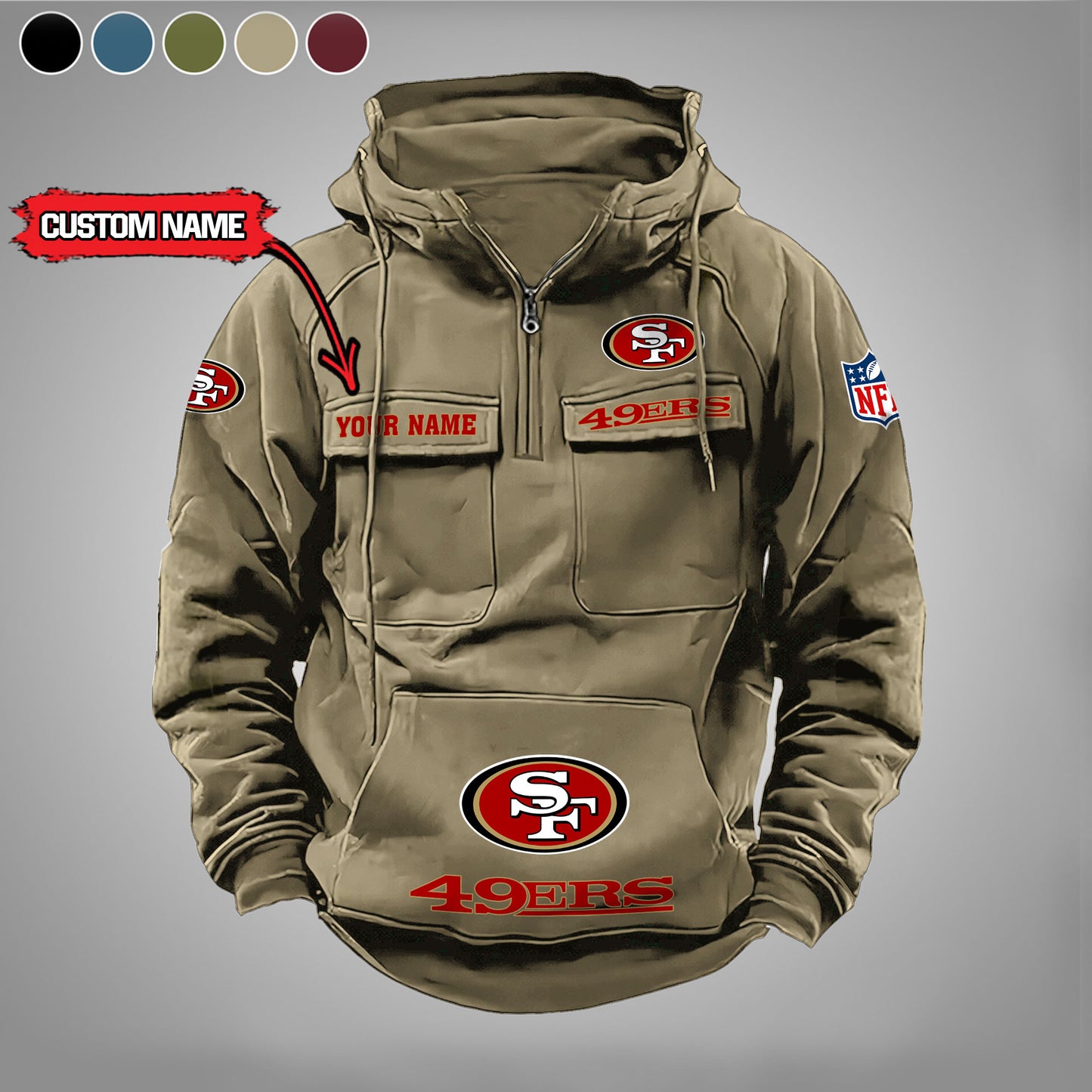 San Francisco 49ers New Personalized Multi-Pockets Zip Hoodie AZBTMZHD000004