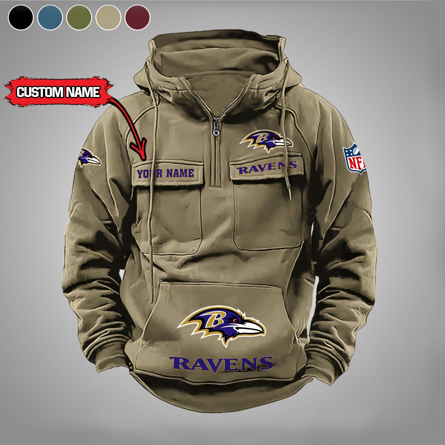 Baltimore Ravens  New Personalized Multi-Pockets Zip Hoodie AZBTMZHD000026