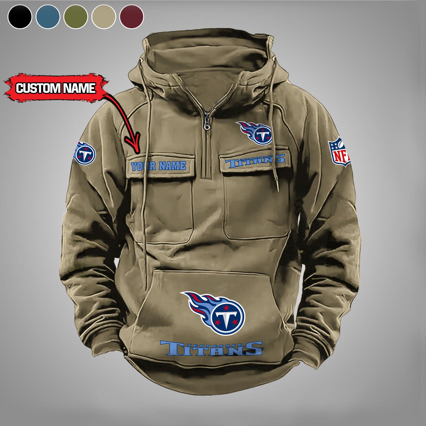 Tennessee Titans  New Personalized Multi-Pockets Zip Hoodie AZBTMZHD000007