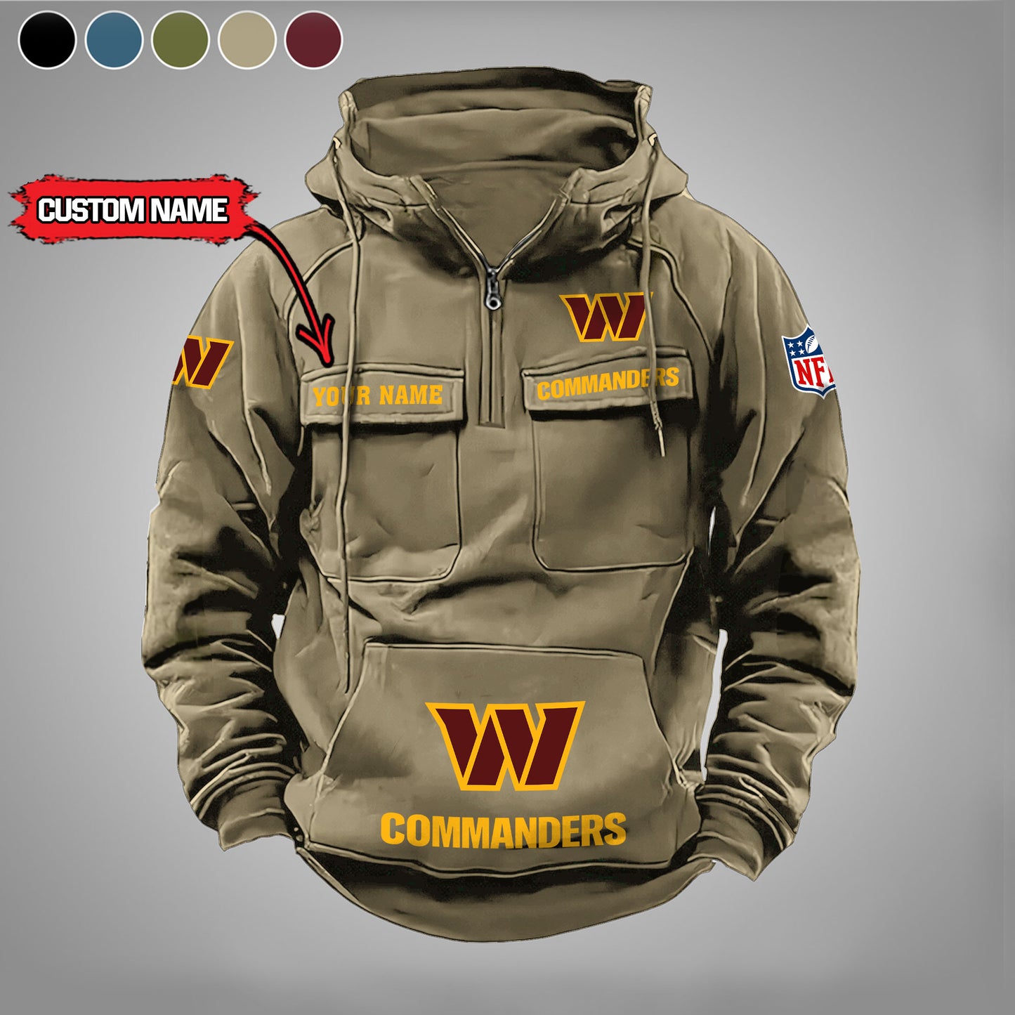 Washington Commanders  New Personalized Multi-Pockets Zip Hoodie AZBTMZHD000008