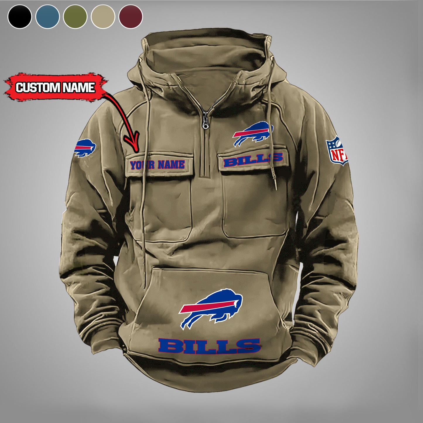 Buffalo Bills  New Personalized Multi-Pockets Zip Hoodie AZBTMZHD000027