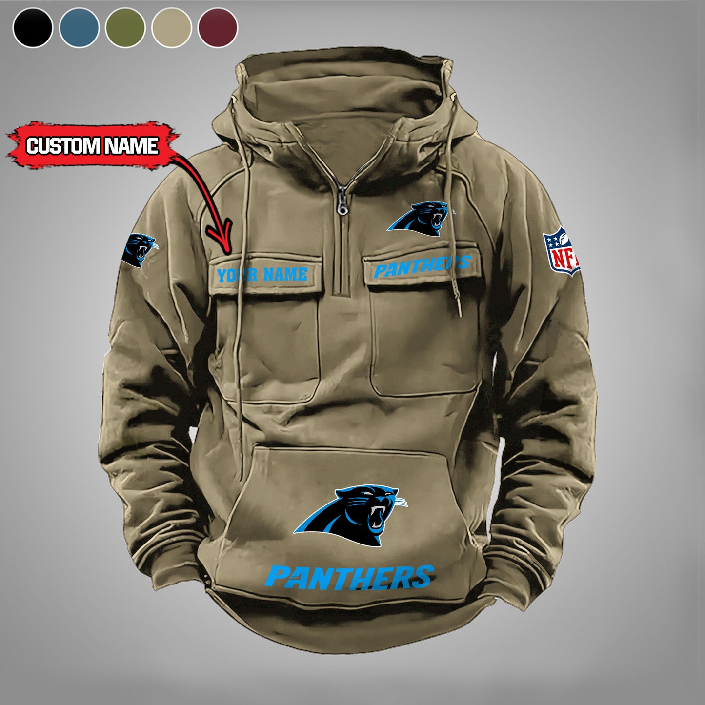Carolina Panthers  New Personalized Multi-Pockets Zip Hoodie AZBTMZHD000014