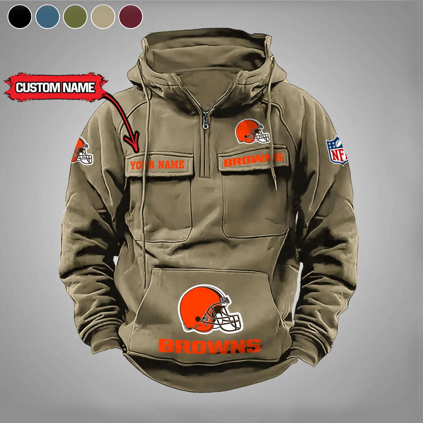 Cleveland Browns  New Personalized Multi-Pockets Zip Hoodie AZBTMZHD000017