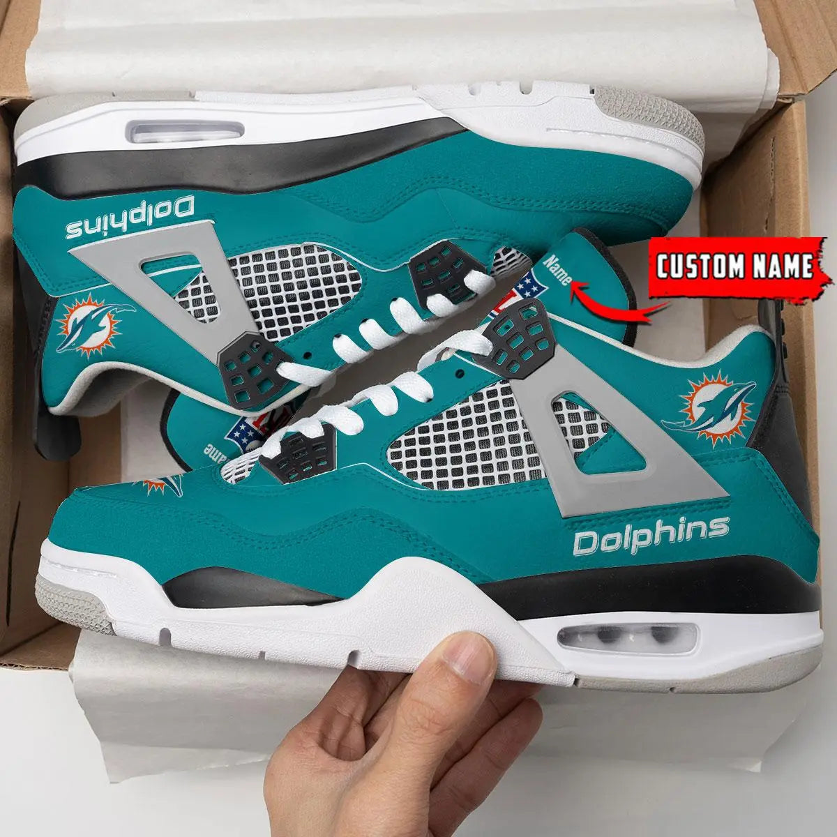 Miami Dolphins Personalized AJ4 Sneaker BG337