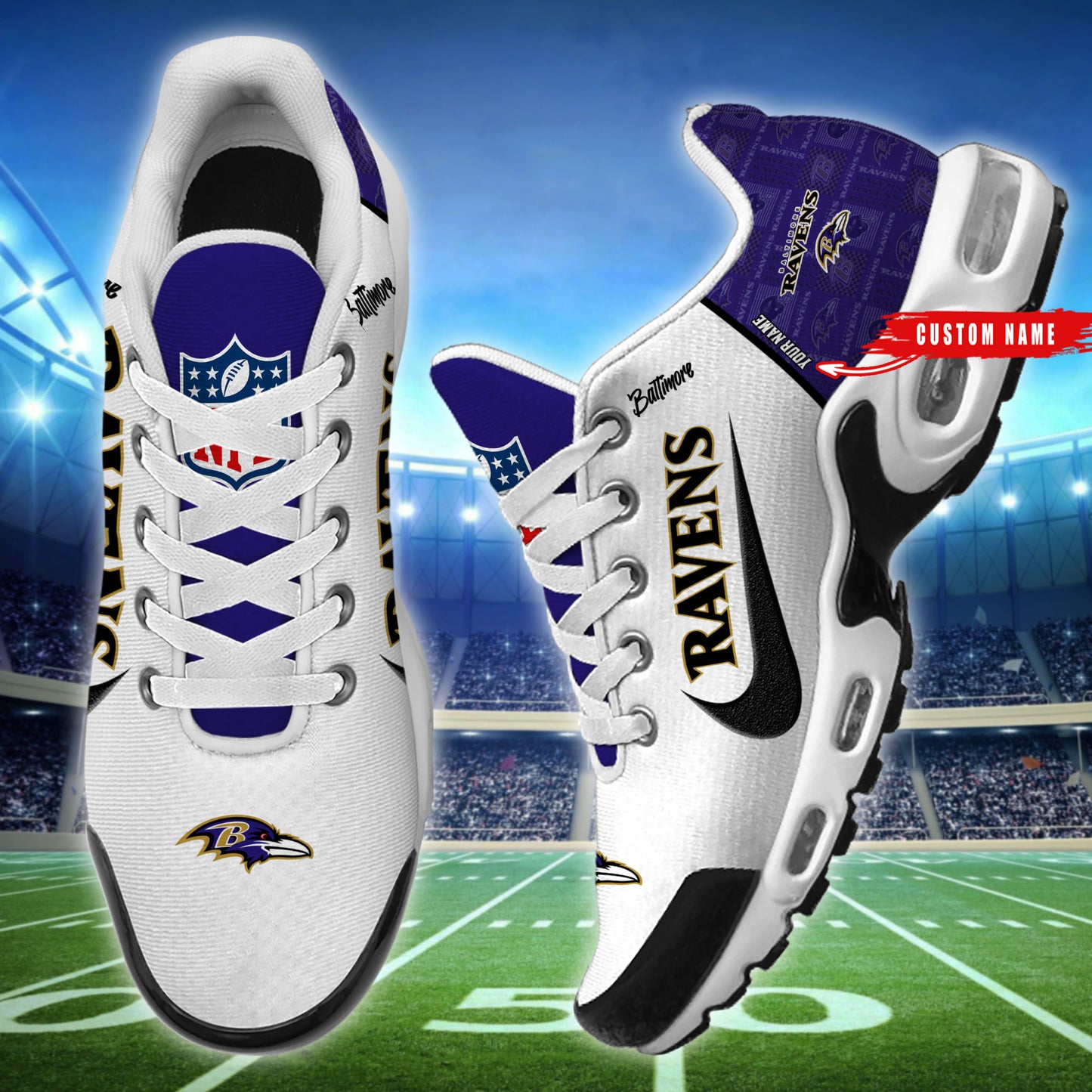 Baltimore Ravens New Personalized T-N Youth SneakersAZBTTNS000157